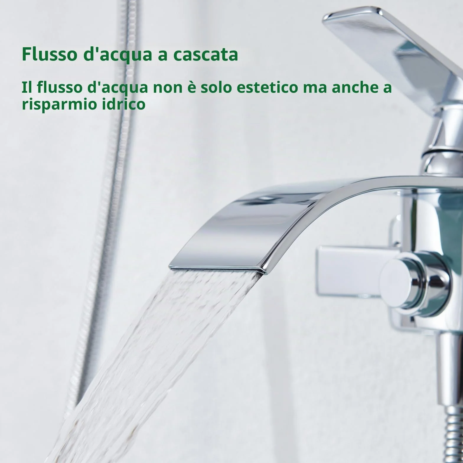 Rubinetto Vasca da Bagno a Cascata Miscelatore in Ottone Monocomando Cromato