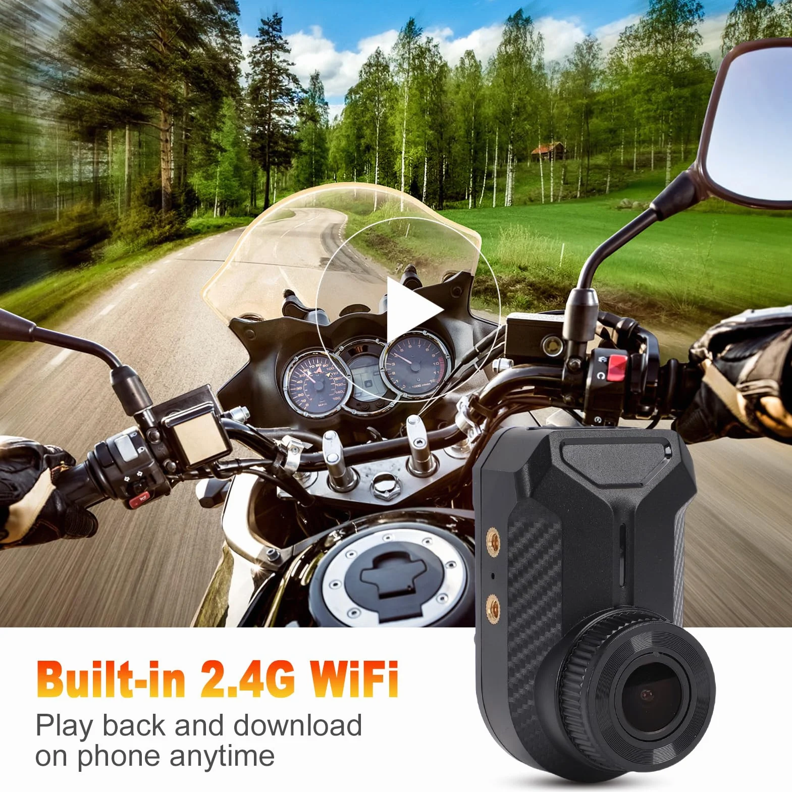 Shkalacar Dash Cam per Moto 2K, Registratore di Guida WiFi 2.4G con Registrazione in Loop e Controllo APP, Impermeabile IP66, per IOS e