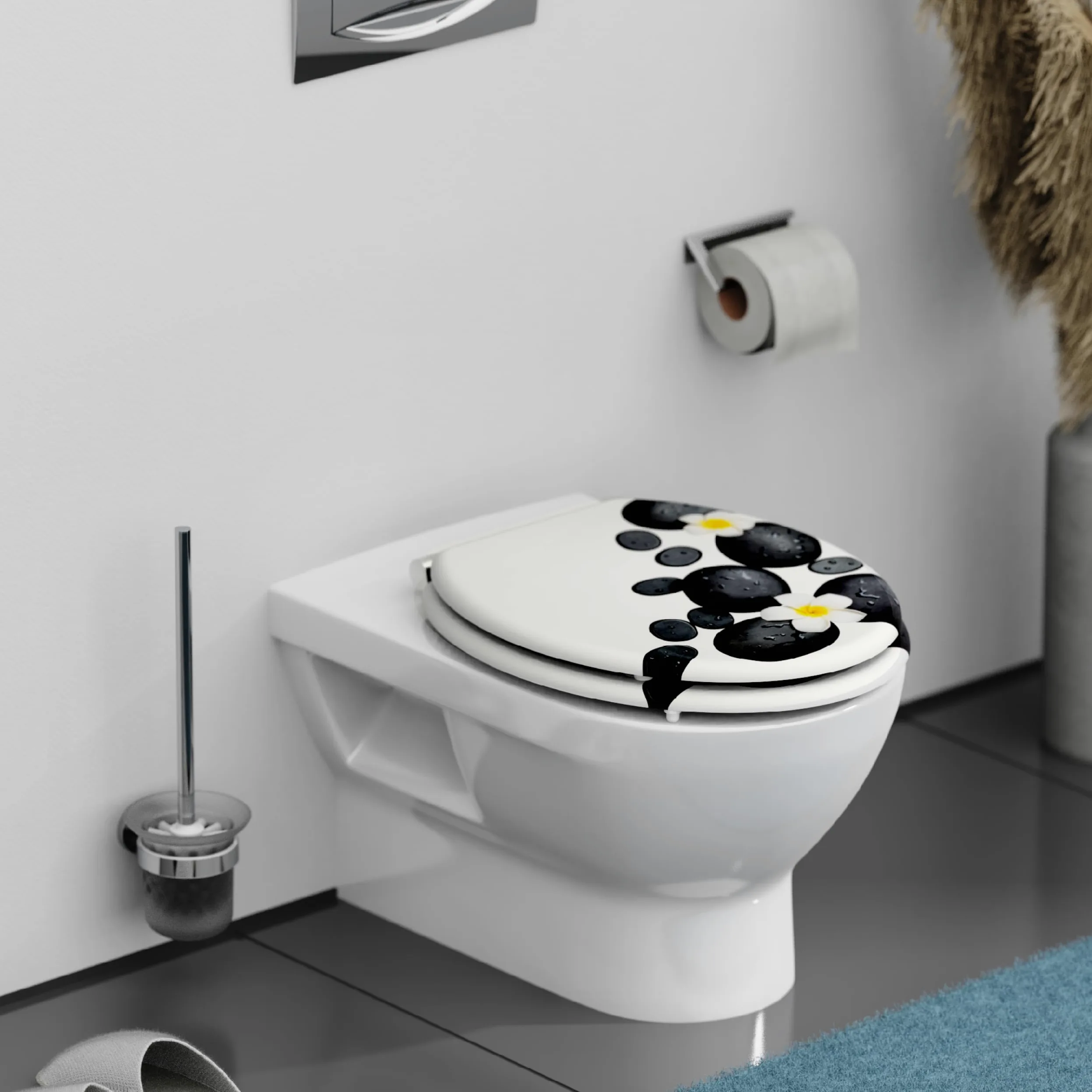 SCHÜTTE Tavoletta WC chiusura ammortizzata legno | Copriwater universali globo | Coperchio Water MDF | Sedile WC Universale | Asse Water | Fino a 250 kg | STONES