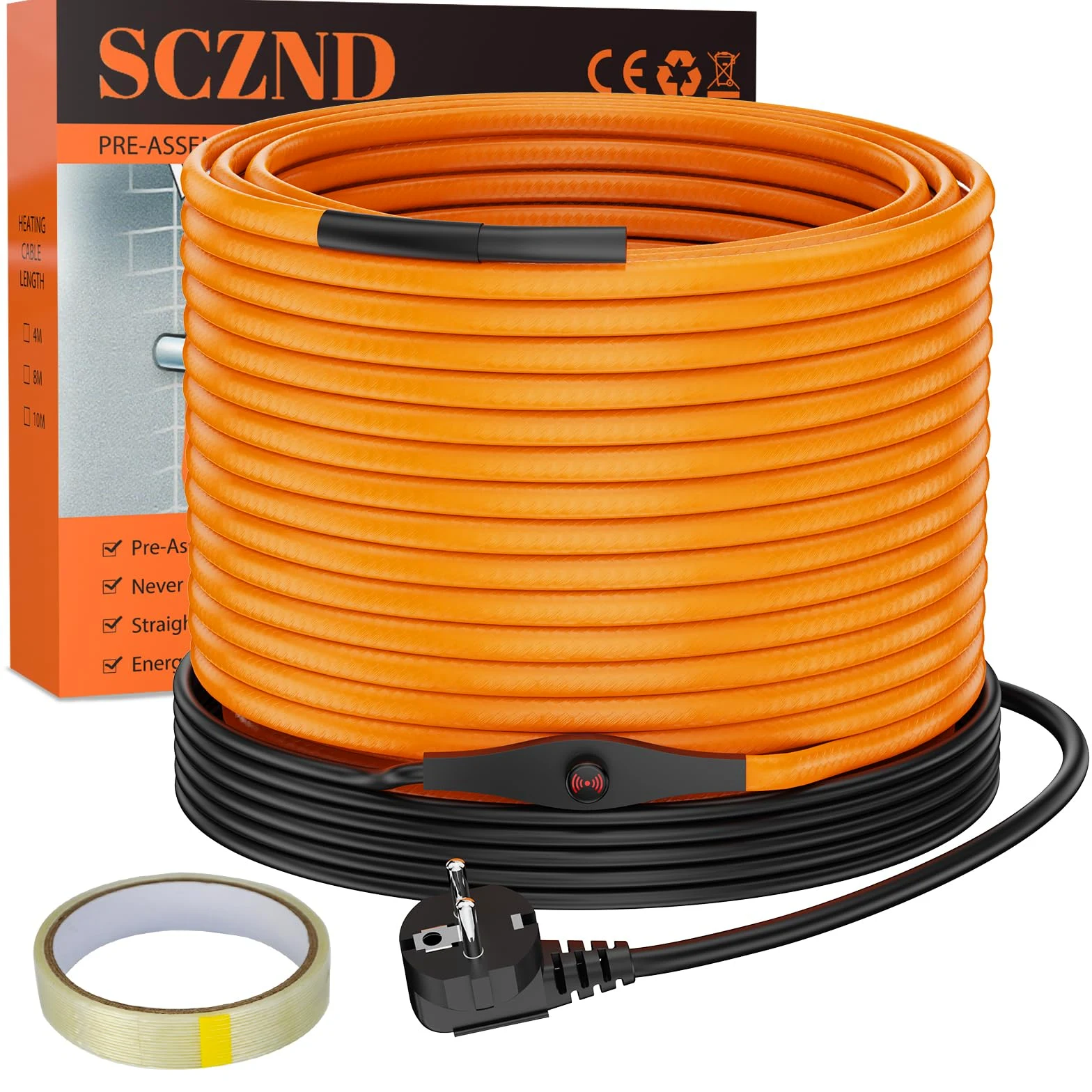 Cavo Riscaldante con Termostato 12m Cavo Riscaldante 25 W/m Autorregolante Serpentina Riscaldante con Termostato IPX7 Impermeabile Cavo Scaldante per Tubazioni Piante Grondaie Protezione Antigel