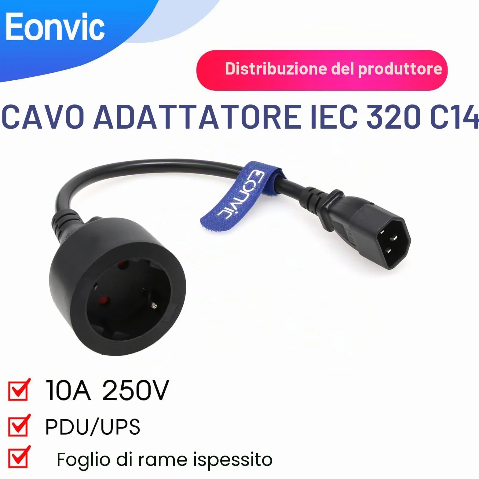 IEC 320 C14 - Cavo adattatore corto con presa femmina europea, per UPS PDU