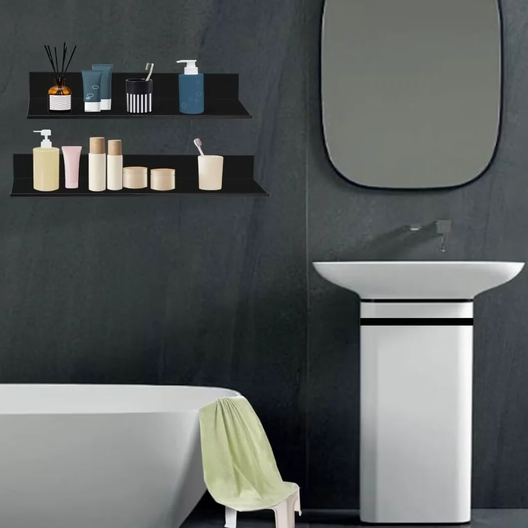 3 mensole da parete da 20 cm, in alluminio nero, senza trapano e foratura, versatili per bagno, camera da letto, cucina, mensole galleggianti moderne