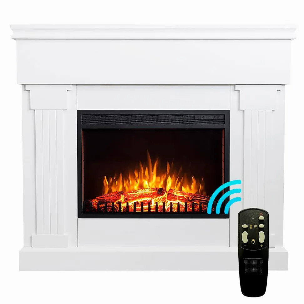 Camino elettrico bianco VARMA | Stufa autoportante con riscaldamento da 750/1500 W | Caminetto da terra a basso consumo e con telecomando, timer, termostato ed effetto fiamma 3D