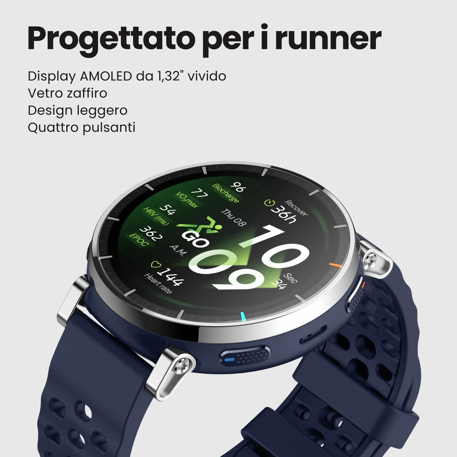 Amazfit Active 3 Premium 45mm Smartwatch GPS Running, AMOLED 1,32” Vetro Zaffiro, Batteria 12gg, 4GB, NFC, Mappe Offline, 170+ sport, 5 ATM, Cardiofrequenzimetro e Fitness Tracker per Android e iPhone