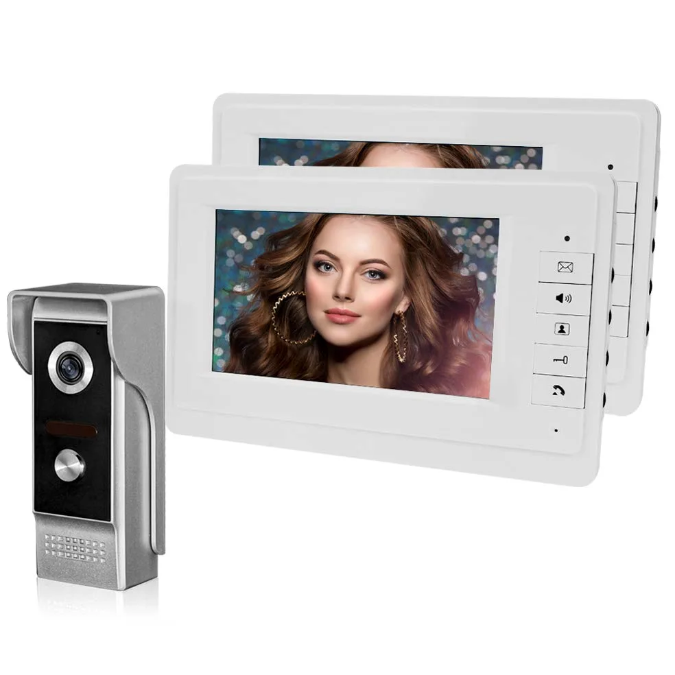 7'' TFT LCD Colori Videocitofono Campanello System 2 Monitors Doorbell + 700TVL Telecamera per Esterni IR Visione Notturna per Casa