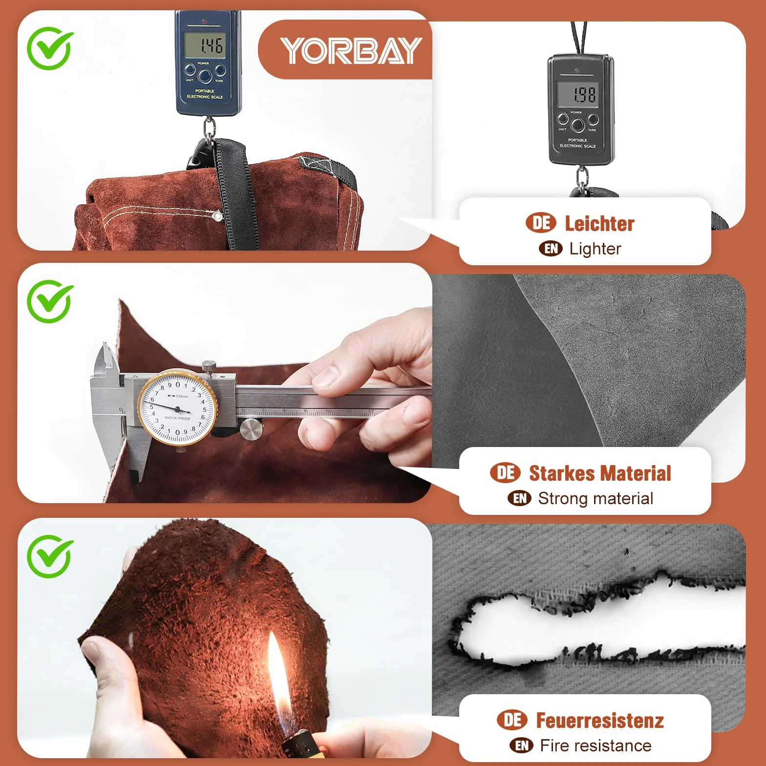 Yorbay Grembiule da Saldatura in Pelle con 5 Tasche e Spalline Regolabili, Resistente al Calore Ritardante di Fiamma Grembiuli per Utensili, per Fabbro, Falegname