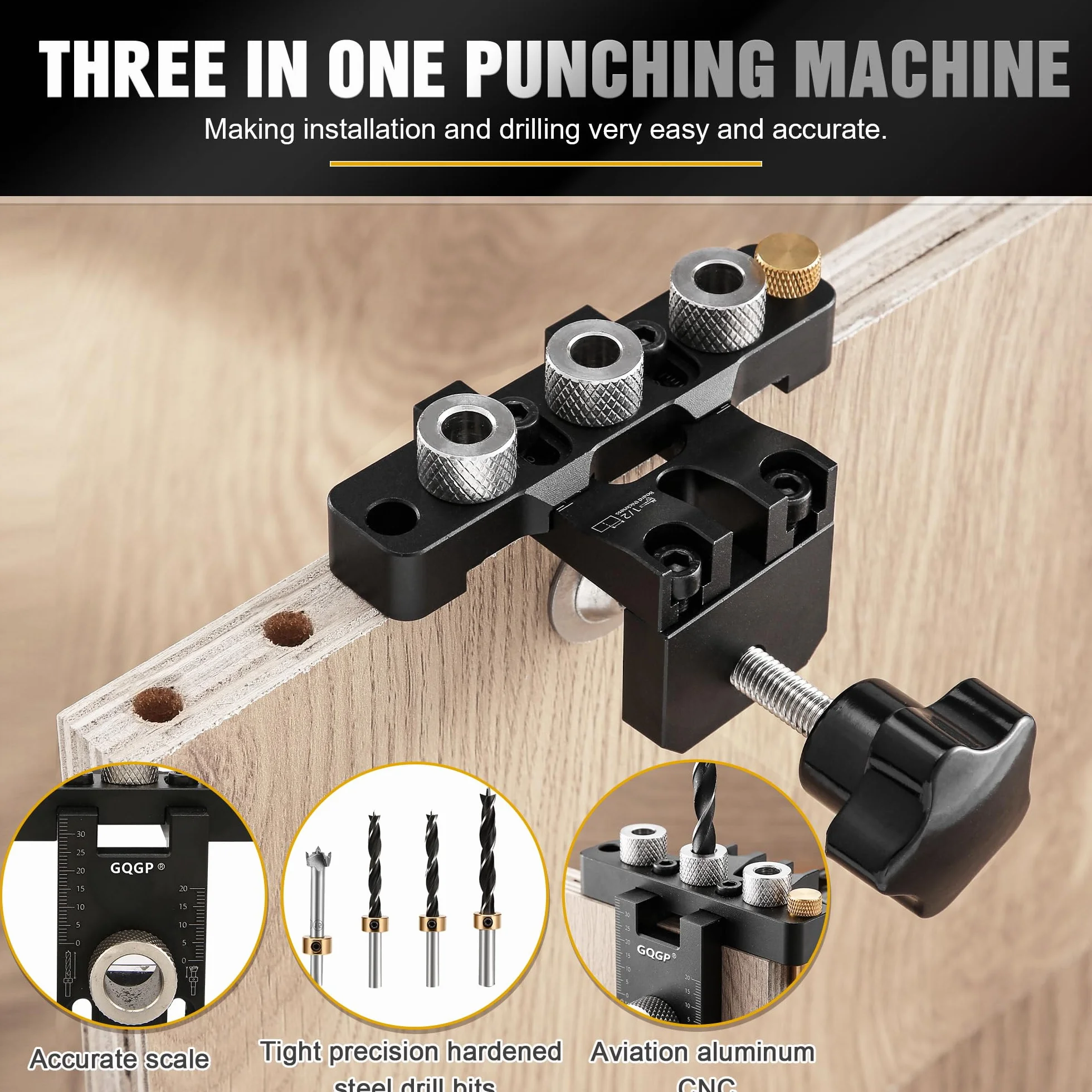 3 in 1 Dima per Tasselli Legno, Set Maschere Fori Tascabili con 8/10/15mm Drill Bit