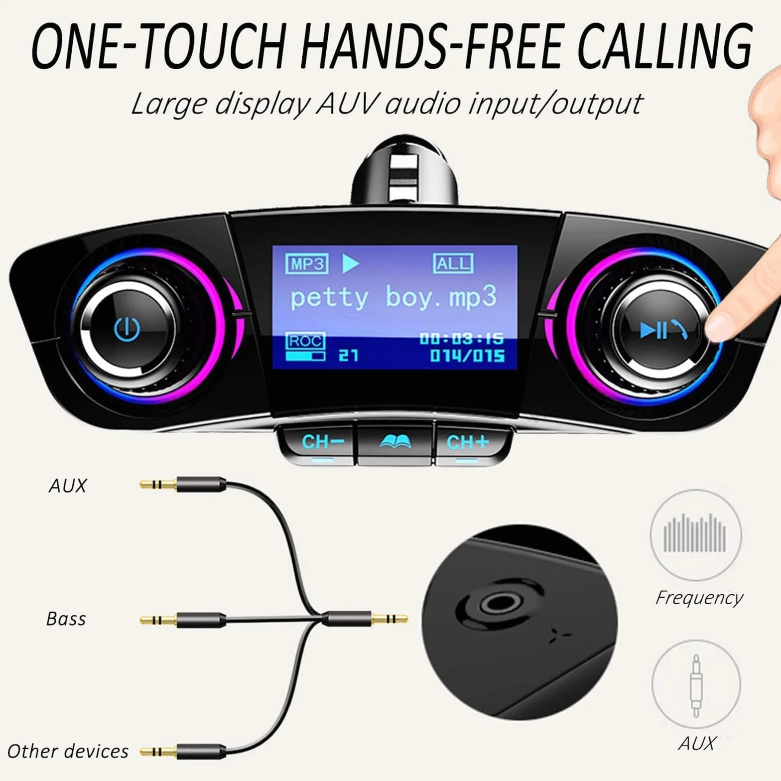 Bluetooth trasmettitore FM lettore MP3 kit vivavoce per auto wireless radio audio compatibile con Dual USB 5 V 2.1 A U disk TF Card