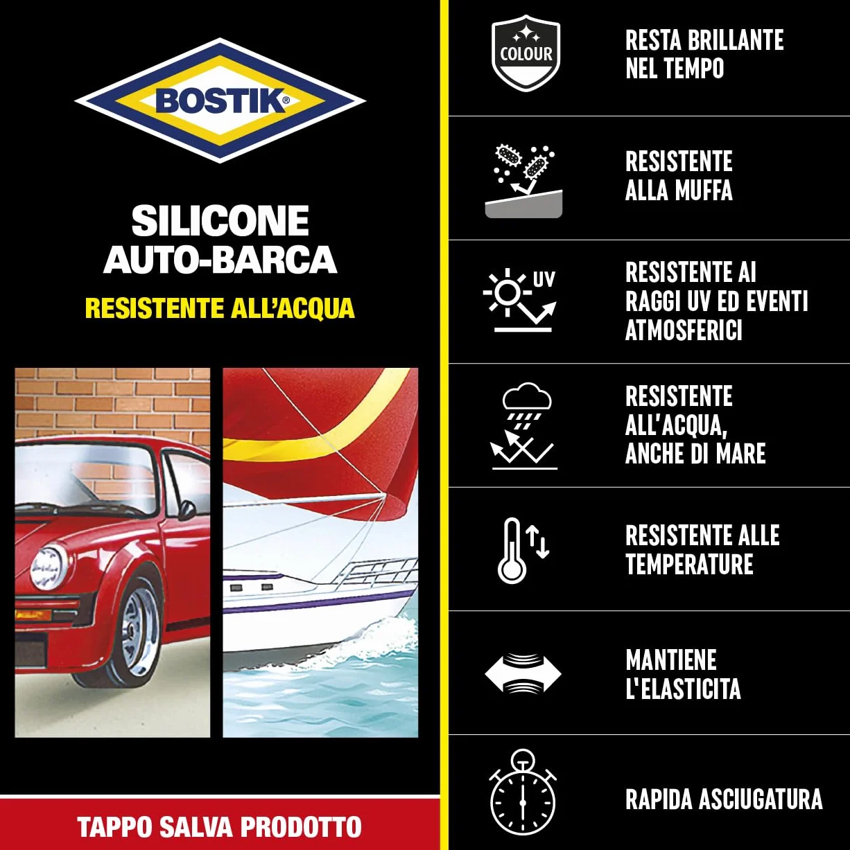 Bostik Silicone Auto-Barca Nero 60ml