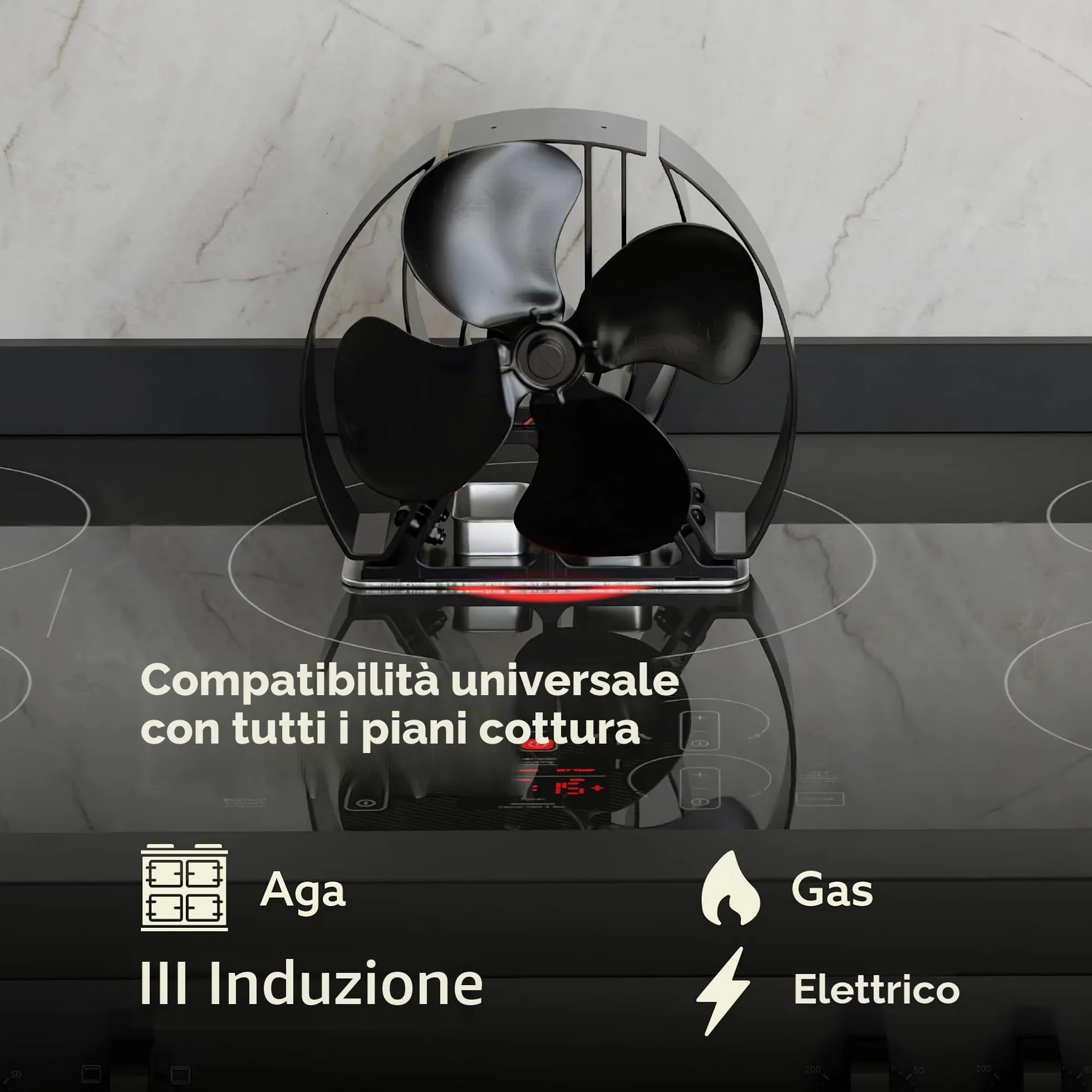 Forest Master Ventilatore per stufa Viking avanzato, potente design a 4 pale per una circolazione del calore ecologica in stufe a legna e caminetti (nero satinato, Viking Air)