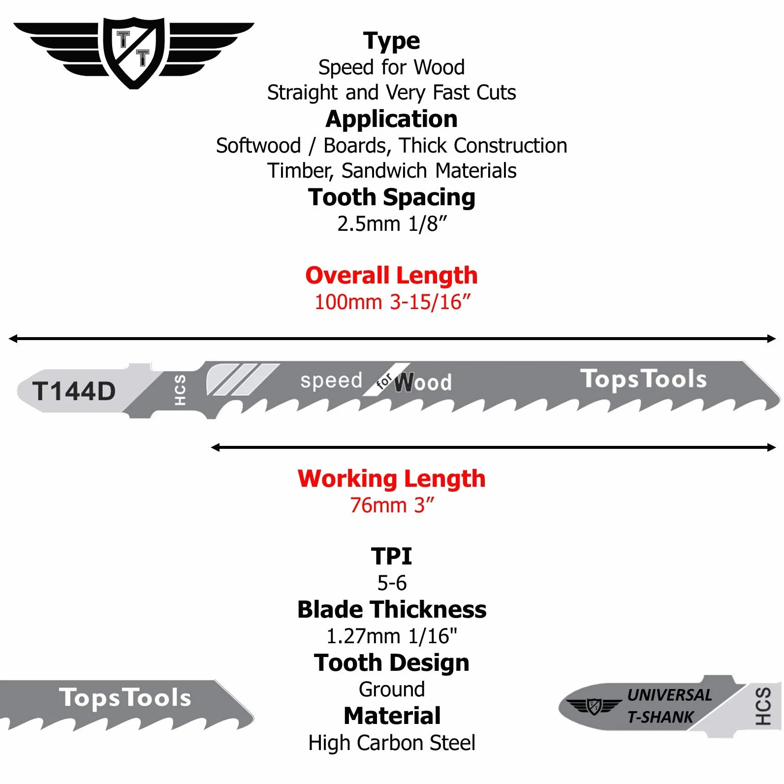15 lame per seghetto alternativo TopsTools T144D per tagli dritti e rapidi compatibili con Bosch Dewalt Makita Milwaukee e molti altri