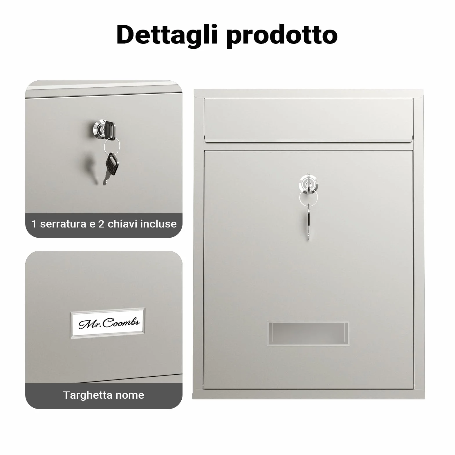 Wiltec Cassetta postale singola V10 acciaio inox con vetrino portanome
