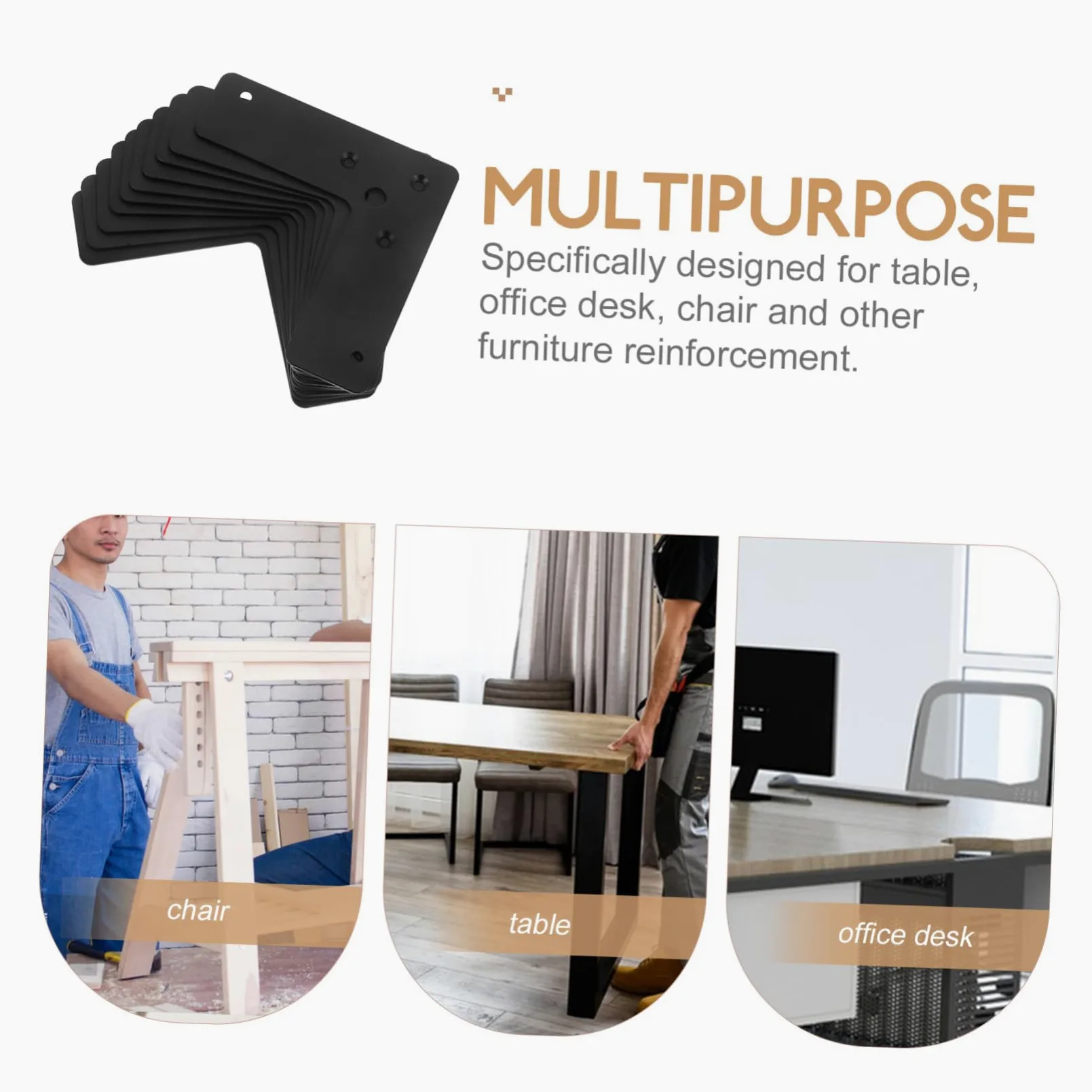 10 Pezzi Staffe Angolari a 90 Gradi in Ferro Nero, Supporto Robusto per Mobili e Legno, Installazione Semplice, Rinforzo per Mensole