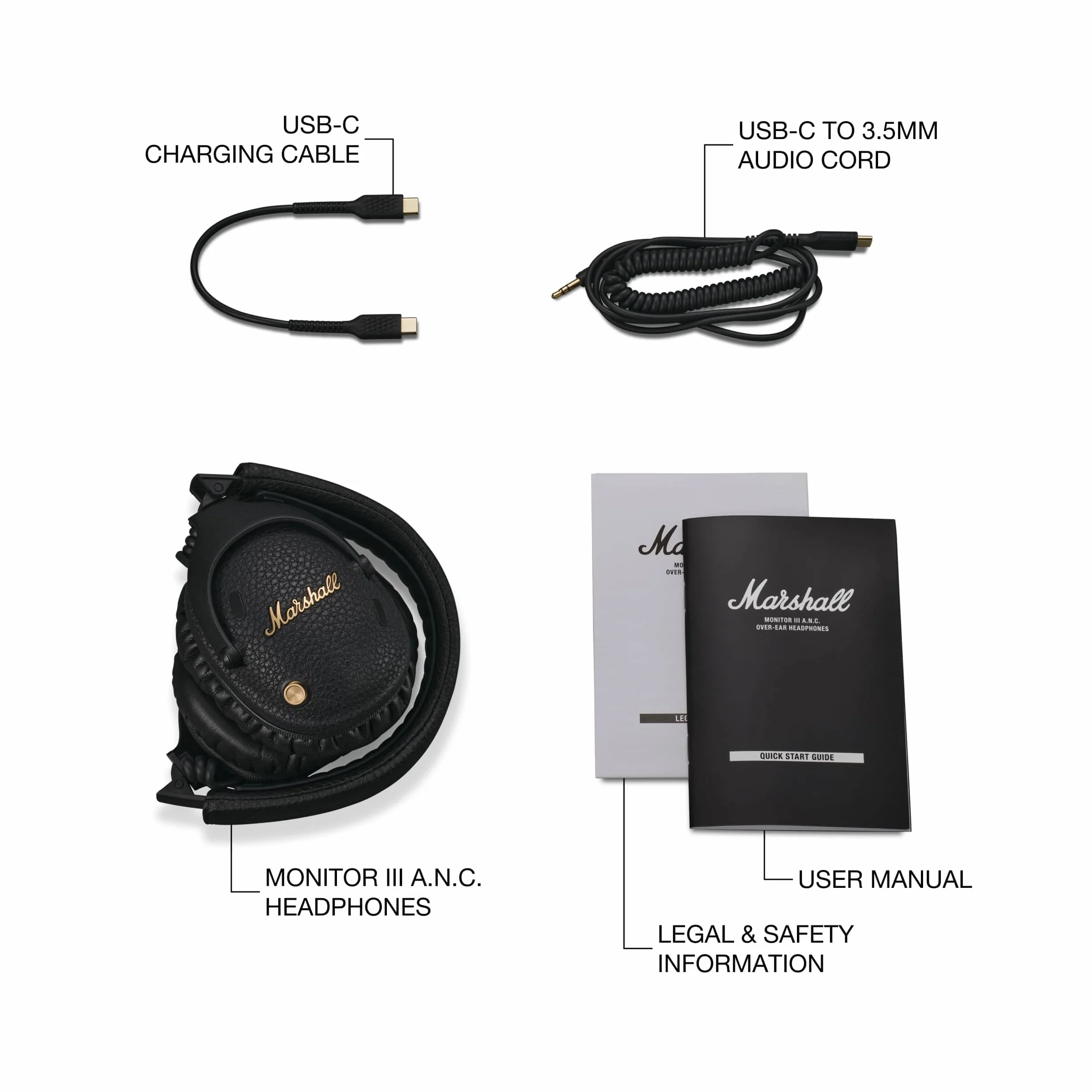 Marshall Monitor III ANC Cuffie di cancellazione attiva del rumore Wireless Bluetooth, 70 ore di riproduzione - Nero