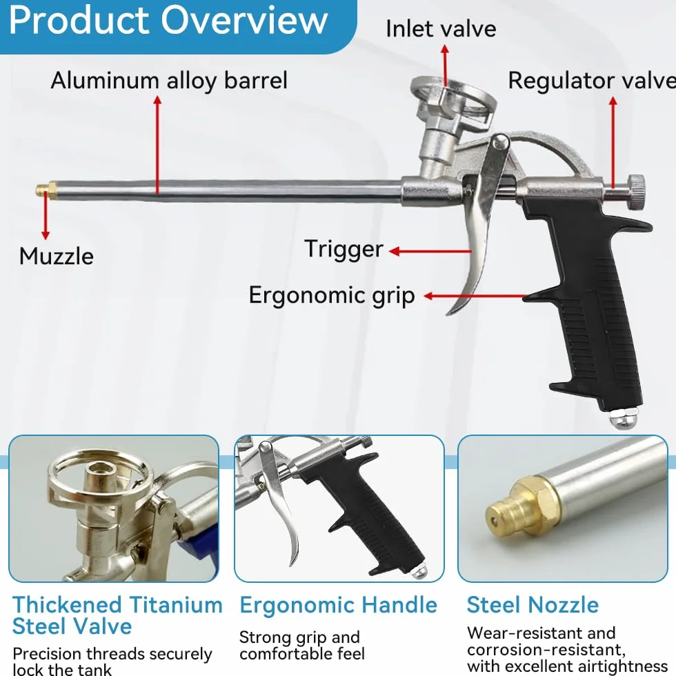 2 Pz Pistole per Schiuma Poliuretanica Pistola Schiuma con 20 Ugelli Pistola Schiuma Professionale in Metallo Pistola Schiuma con Impugnatura Ergonomica per Calafataggio Riempire Sigillatura