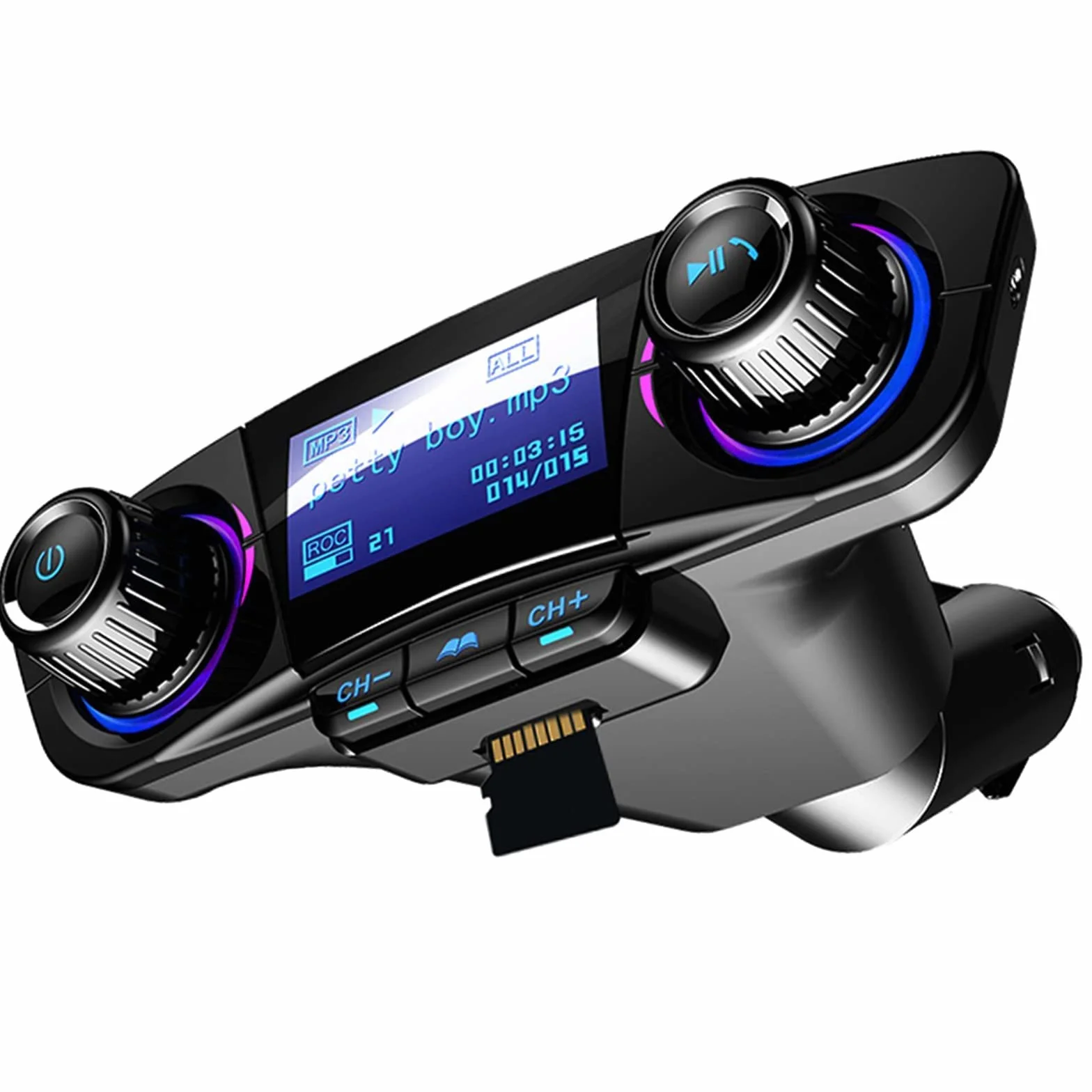 Bluetooth trasmettitore FM lettore MP3 kit vivavoce per auto wireless radio audio compatibile con Dual USB 5 V 2.1 A U disk TF Card
