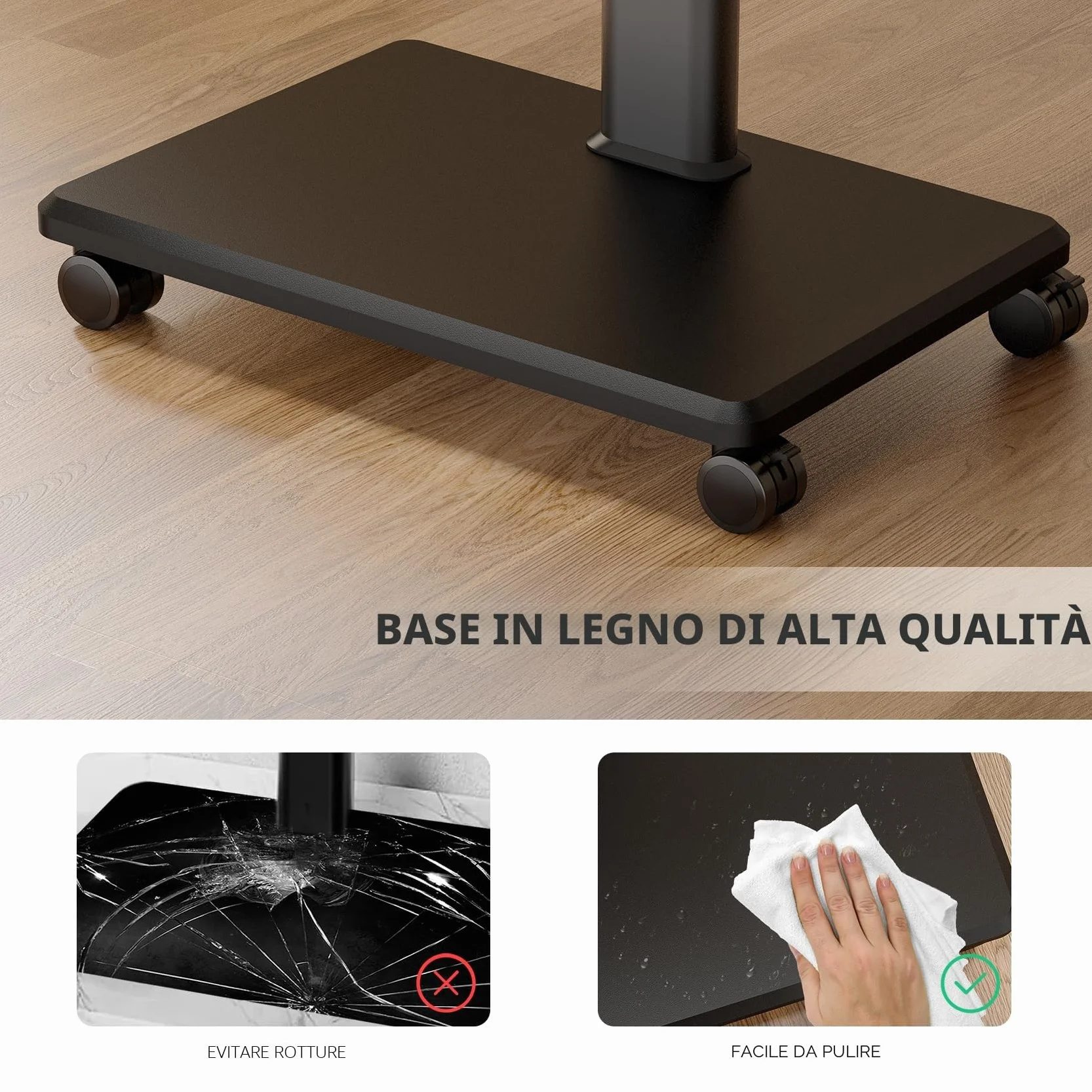 AX WABER Supporto TV Mobile con Ruote Bloccabili, Carrello Portatile per TV 27-65", Regolabile 9 Posizioni, VESA MAX 400x400, 40kg, per Casa/Ufficio
