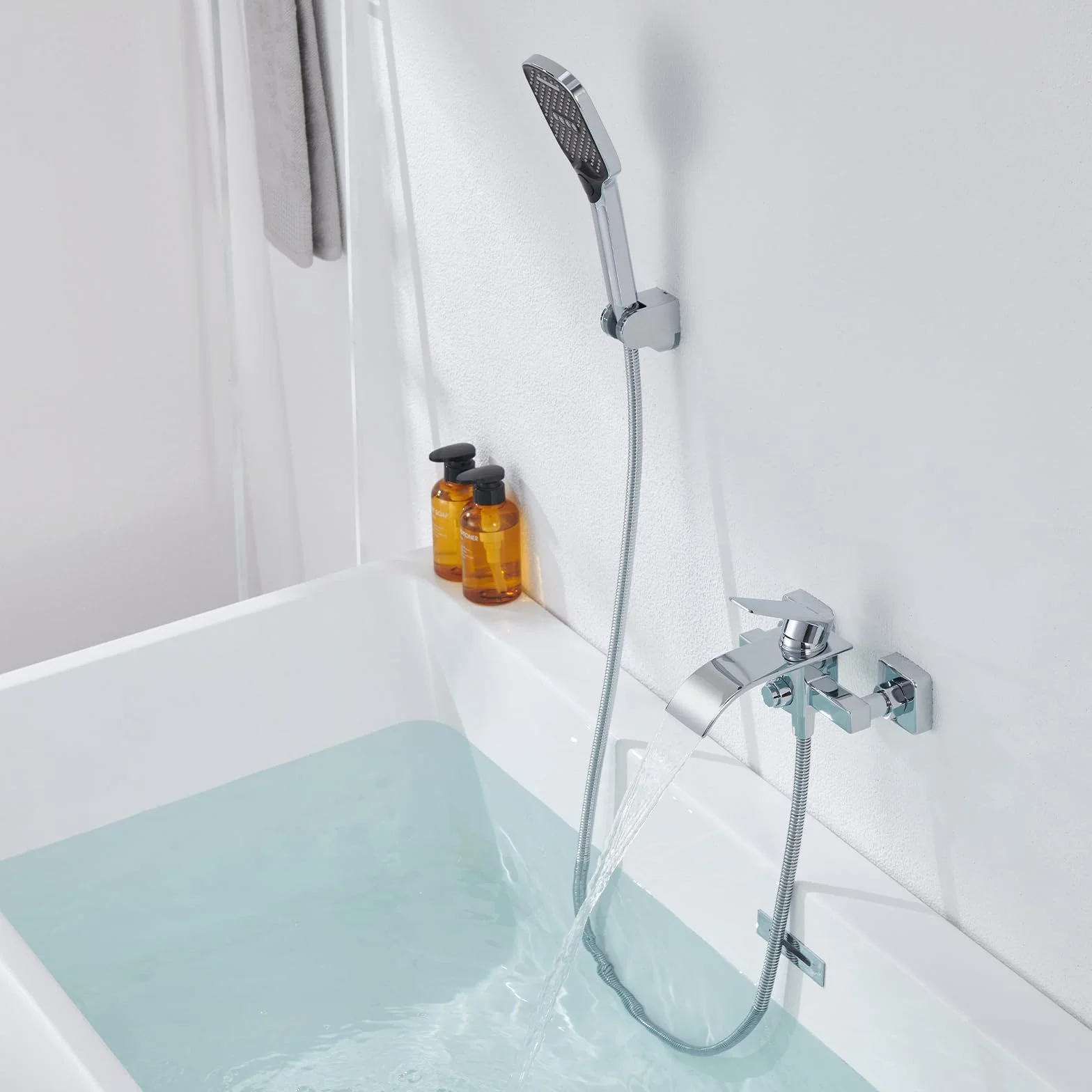 Rubinetto Vasca da Bagno a Cascata Miscelatore in Ottone Monocomando Cromato