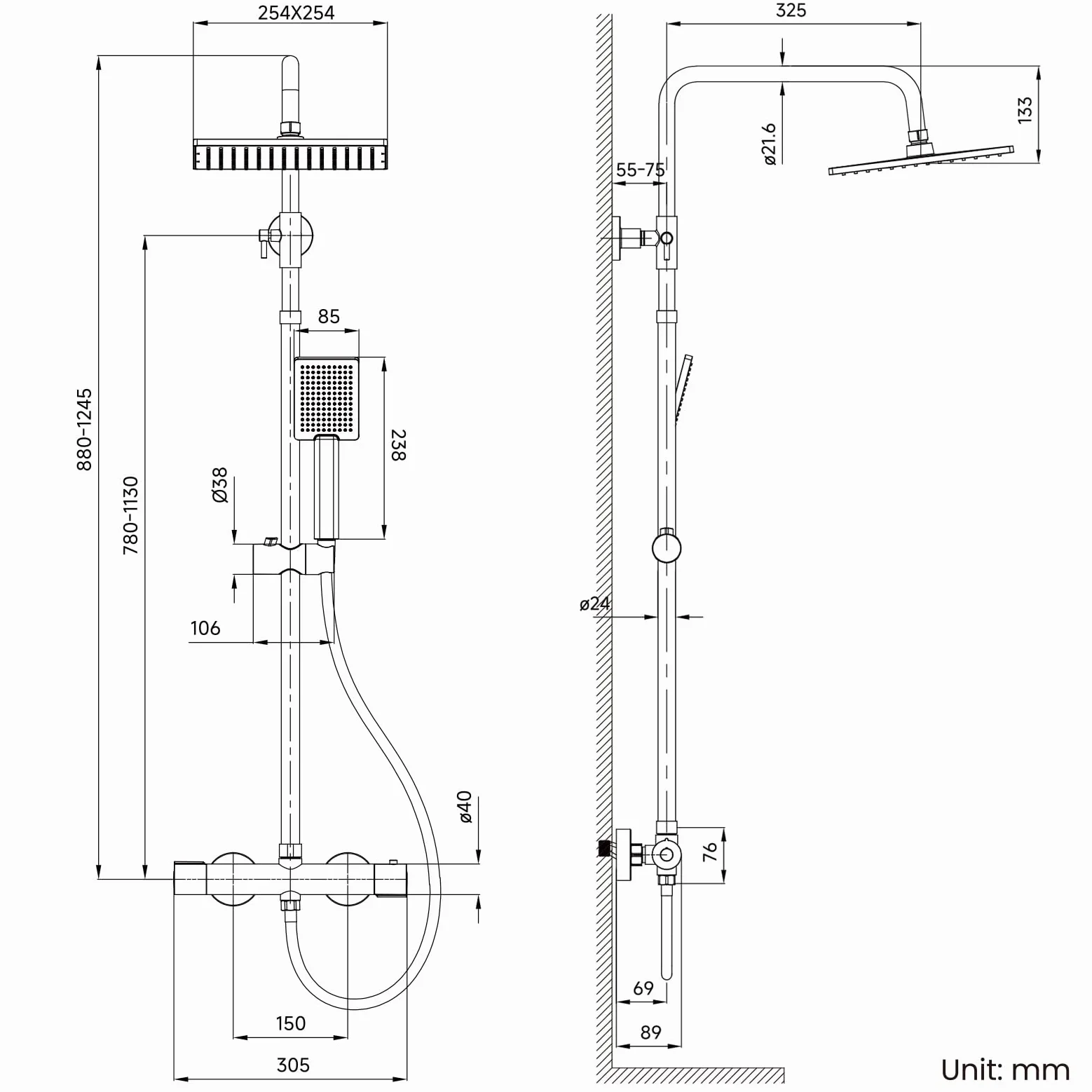 Auralum Colonna Doccia Kit con Rubinetto Termostatico Antiscottatura, Miscelatore Doccia Esterno con Soffione Doccia 25x25cm, Doccetta, Asta Doccia in Acciaio Inox e Tubo Doccia 1,5m, Cromo