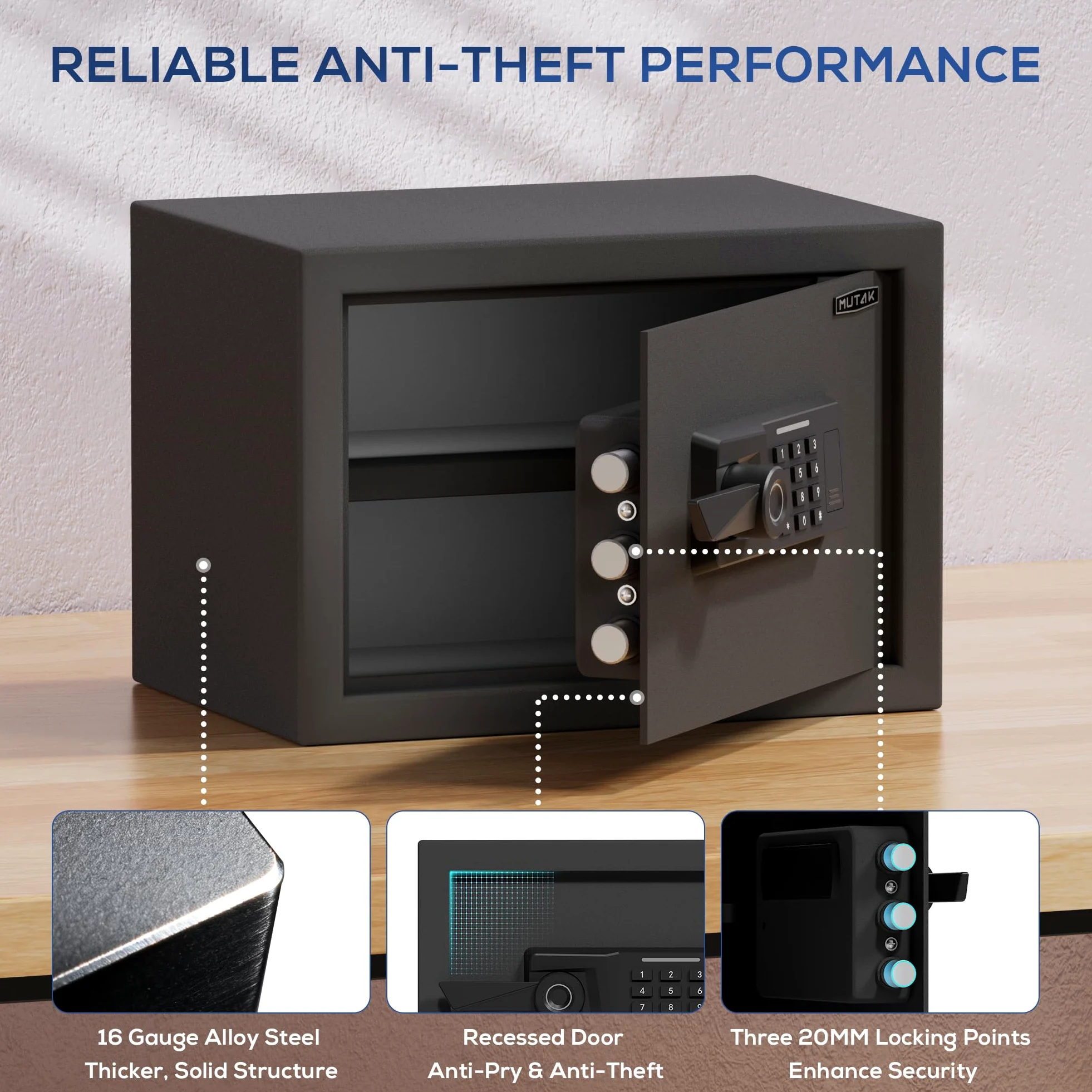 Smart Home Safe 1.0 Cub - Cassetta di sicurezza biometrica ad accesso rapido con maniglia di riconoscimento delle impronte digitali, chiavi, tastiera digitale e porta di tipo C, dotata di borsa