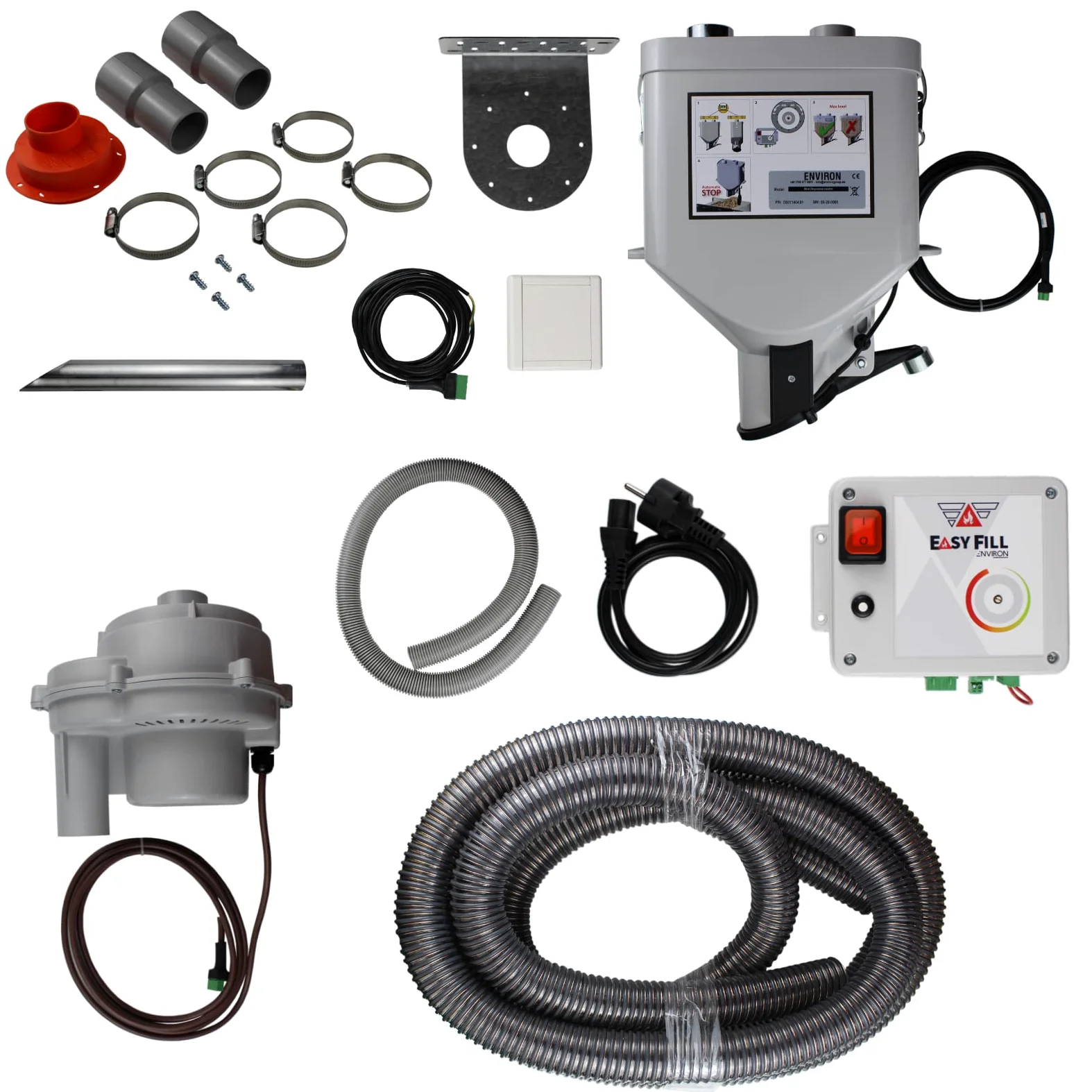 ENVIRON - Sistema di aspirazione a pellet EasyFill, pacchetto completo con turbina di aspirazione e tubo di aspirazione Ø 50 mm