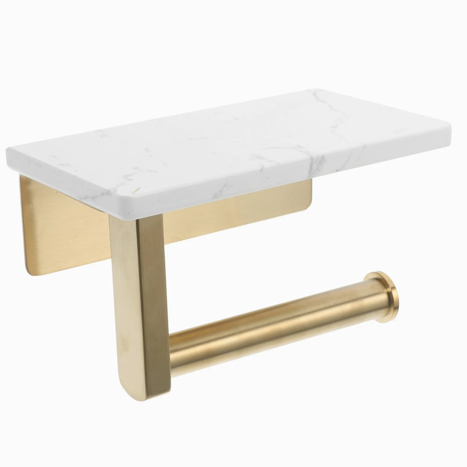 Portarotolo di Carta da Parete in Acciaio Inox Ripiano Marmo | Distanza Foro Centrale 8, 3cm, Finitura Oro, per Bagno Moderno ed Elegante