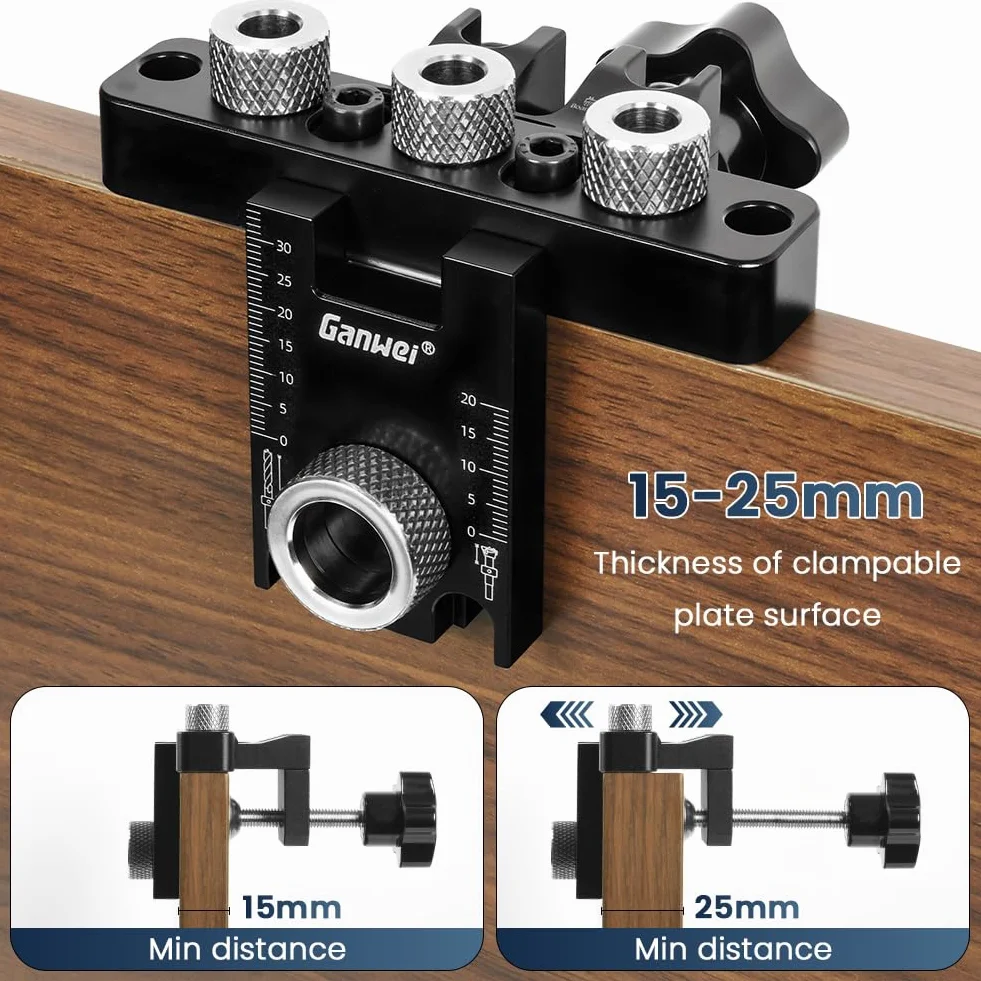 Flintronic Dima per Spinatura Legno 8/10/15 MM, 3 in 1 Dima per Fori a Tasca, con Clip di Posizionamento