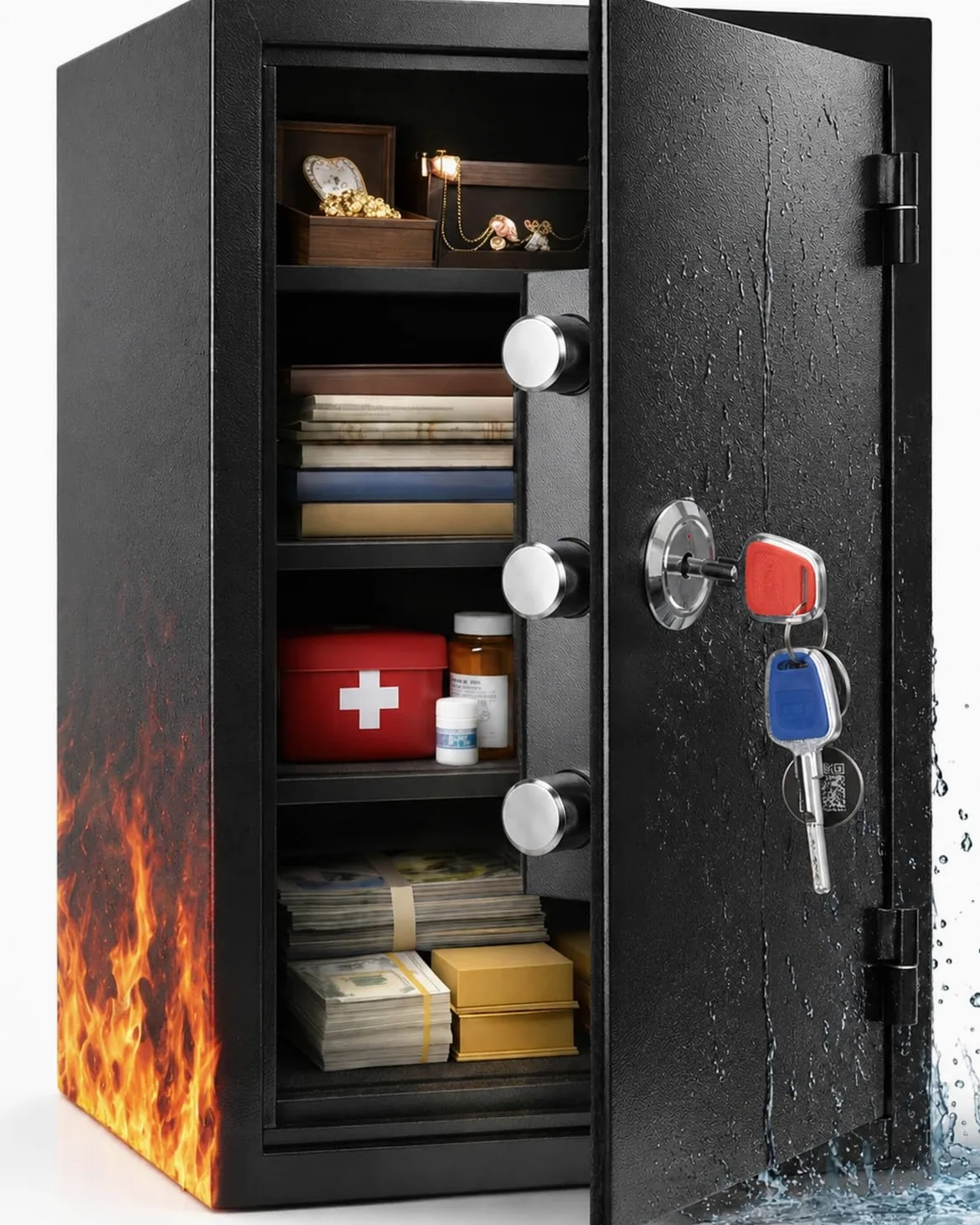 Cassaforte ignifuga da 60 minuti, 2,46 CuFt resistente al fuoco e impermeabile, cassaforte di sicurezza per ufficio domestico, test UL per proteggere documenti, gioielli, contanti e oggetti di valore