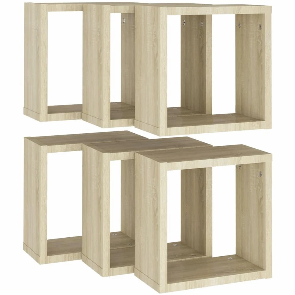 Scaffalature, mensole da parete e sporgenze, mensole cubiche da parete, 6 pezzi, rovere Sonoma, 30 x 15 x 30 cm