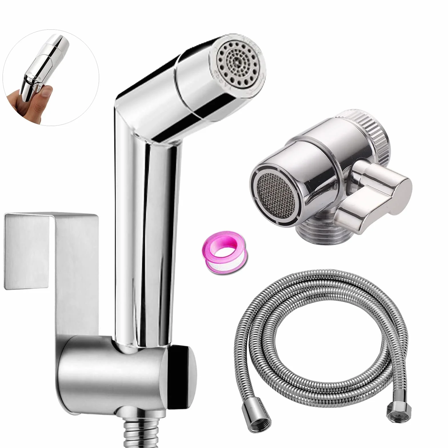 Doccetta bidet a mano ABS Cromo regolabile kit spray per pannolini bambini con erogatore rubinetto tubo gancio