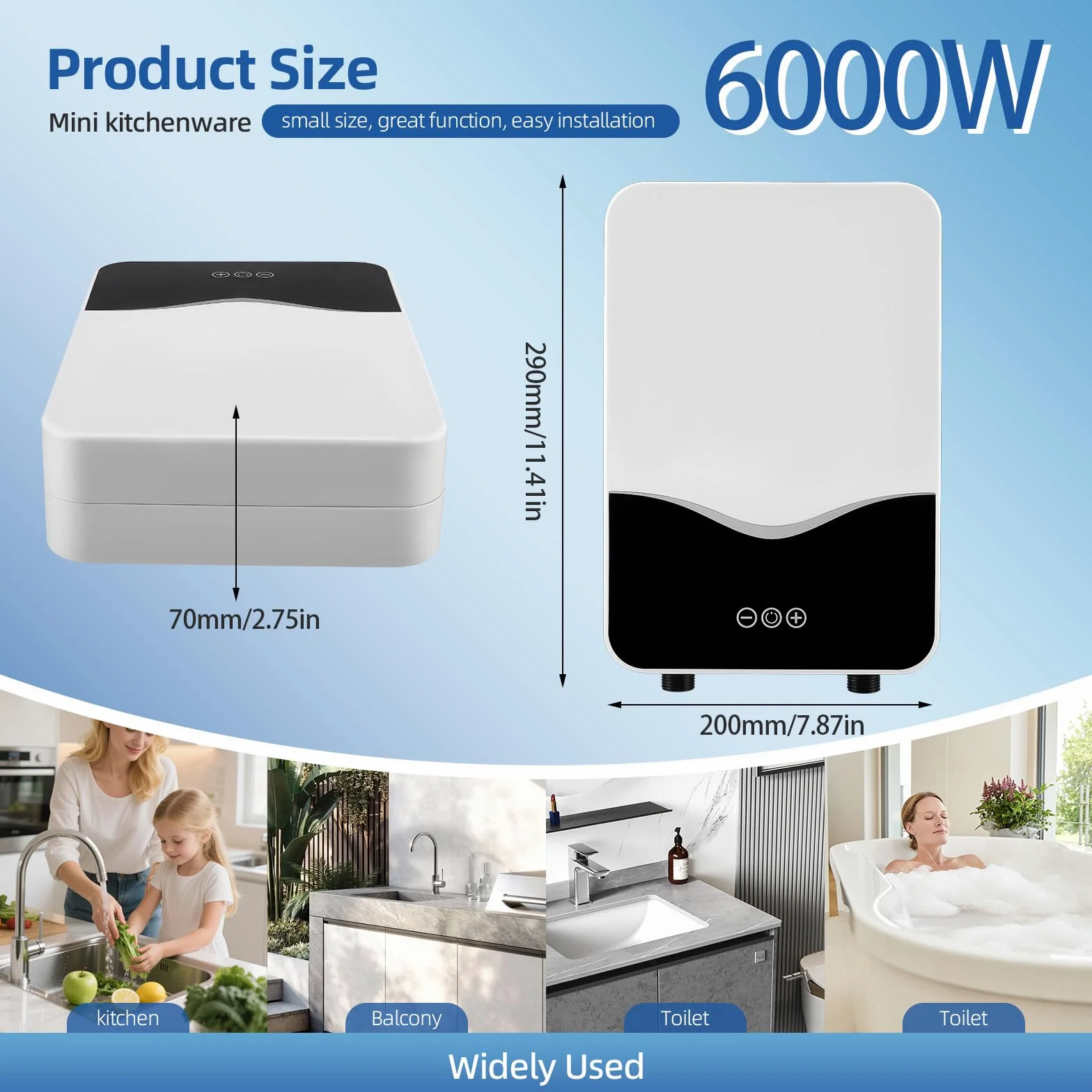 Scaldacqua istantanea, 5500 W, 220 V, scaldabagno elettrico senza serbatoio con LED, scaldabagno controllato elettronicamente per doccia, bagno, cucina [classe energetica A]