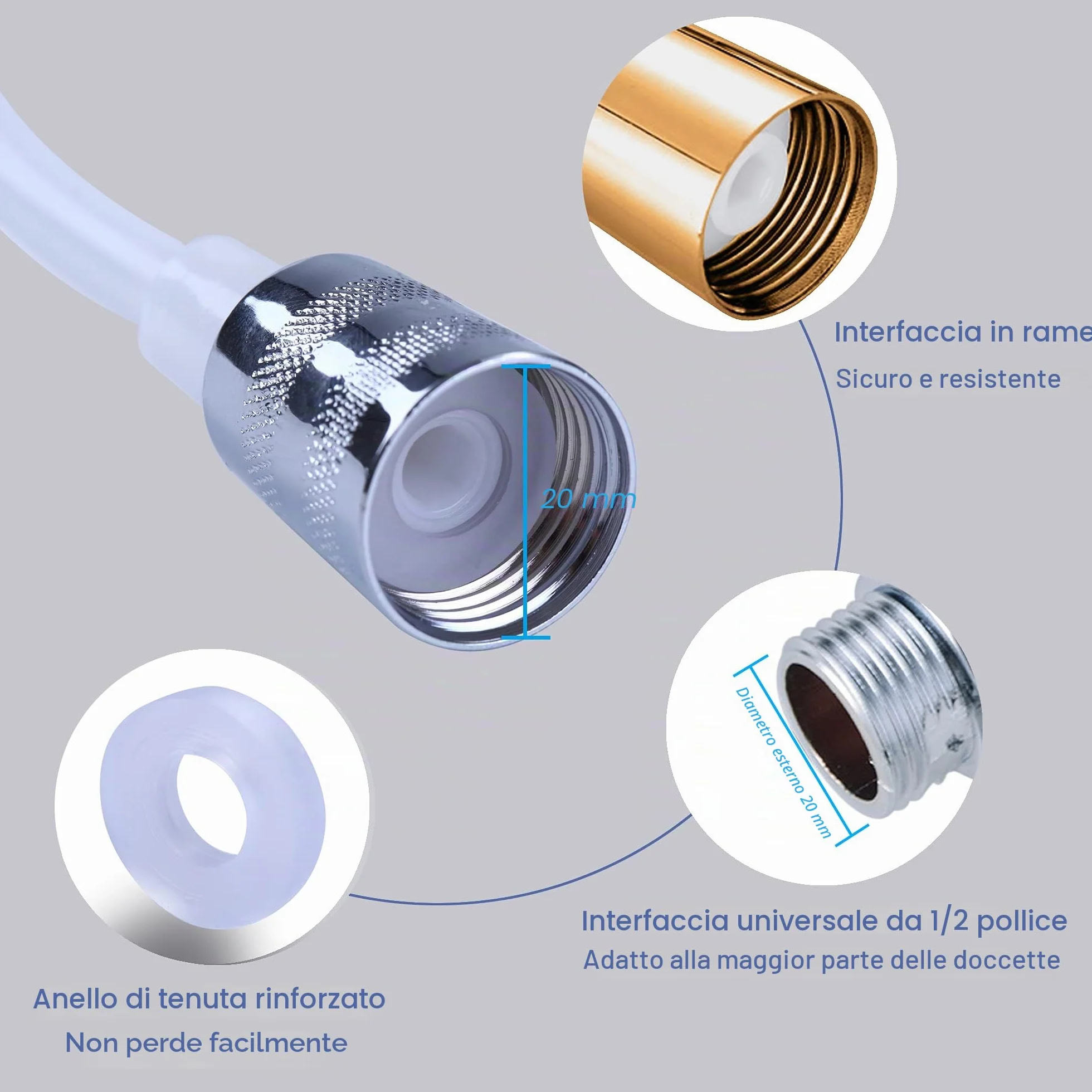 Flessibile Doccia a Molla in ABS,Telescopico Tubo Doccia,Flessibile Doccia a Spirale per Soffione Bidet,Adatto per WC Sprayer Rubinetto und Spruzzatore da Lavandino(3M,Bianco)
