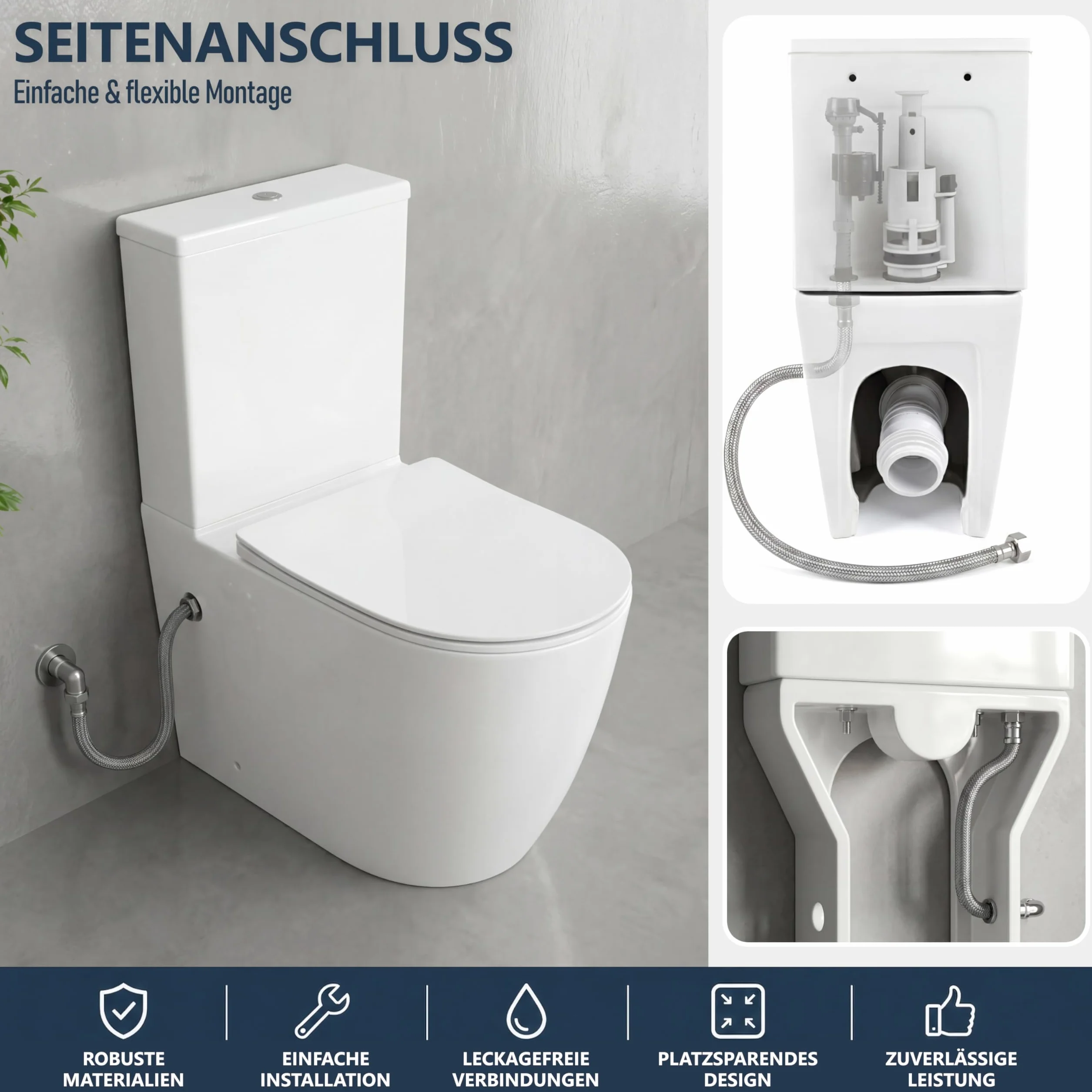 LAVITA WC monoblocco con cassetta di scarico integrata RUNSON WHITE ceramica senza brida chiusura ammortizzata TORNADO
