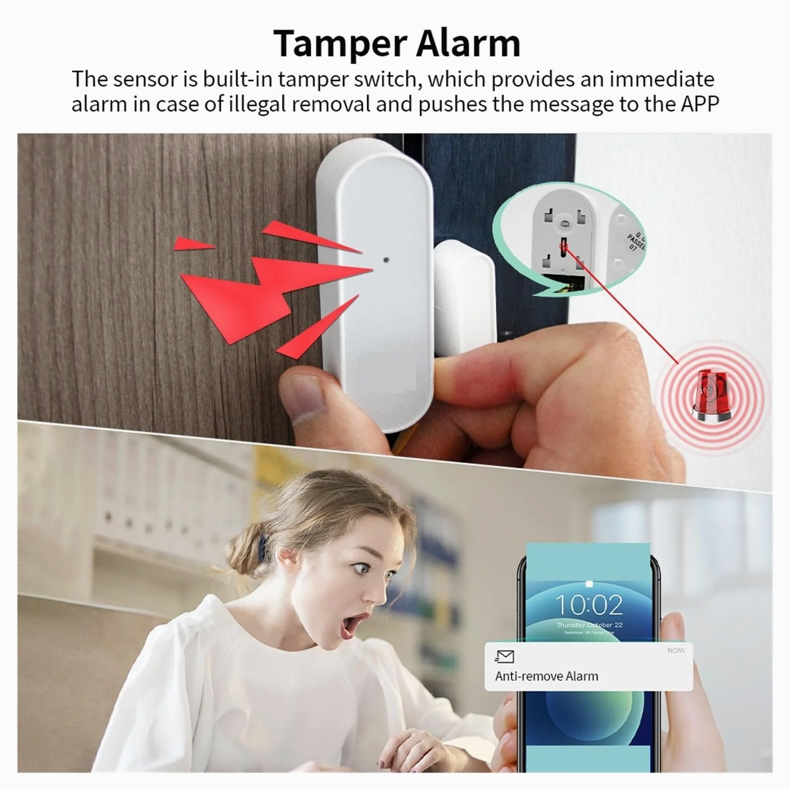 Sistema di allarme per la sicurezza domestica, Sensore for porte e finestre Sensore di apertura porta Allarme di sicurezza domestica intelligente Rilevatore magnetico di apertura/chiusura porta finest