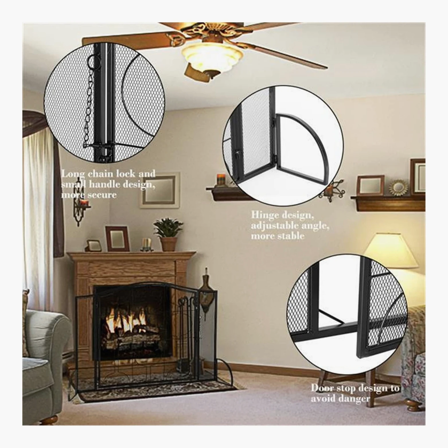 Schermi per Caminetti di Guardia Schermo for Camino Porta Singola Rete Nera con Motivo Geometrico Grill Soggiorno Accessori per Caminetti in Rete Decorativa