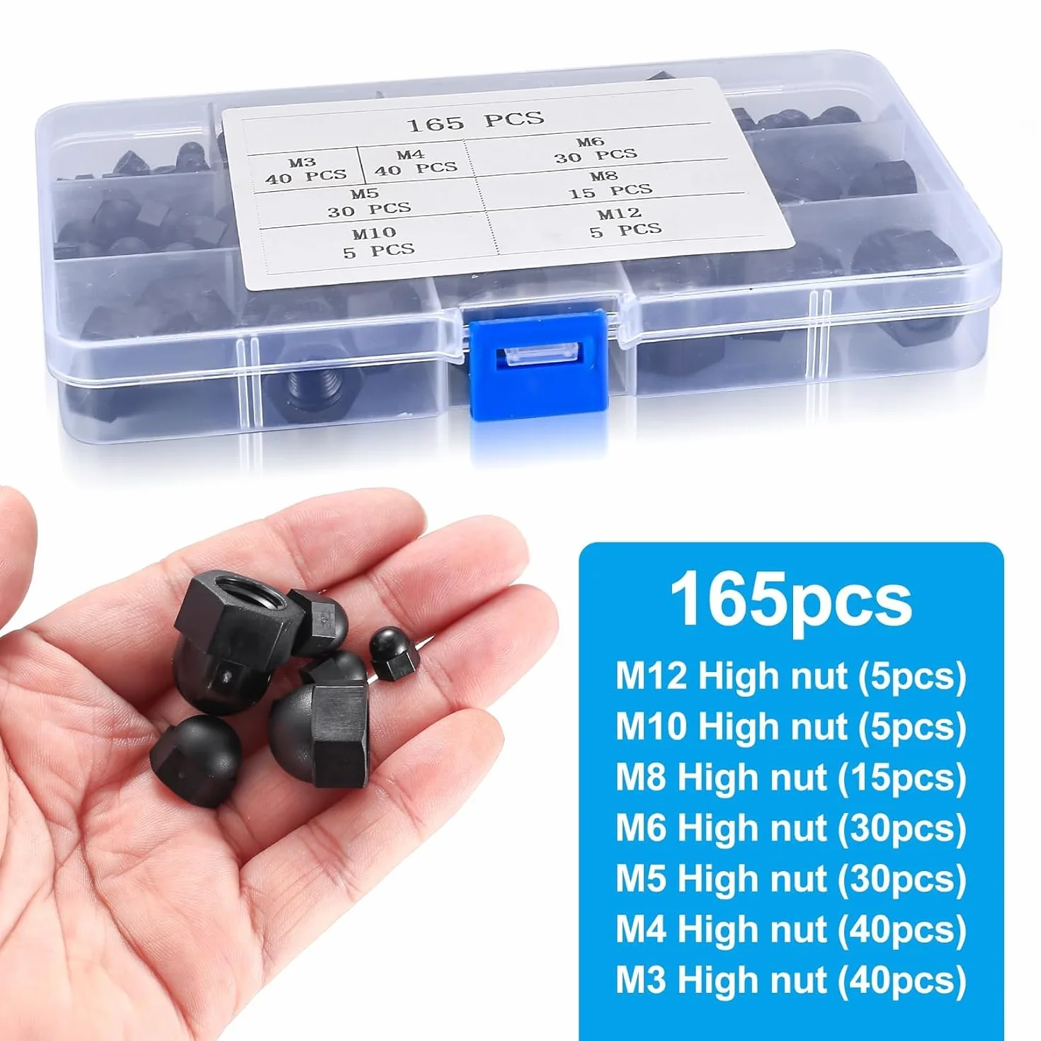 165 Pezzi Dado Cieco a Calotta Set, Dadi Ciechi M3-M12 Esagonali Nylon Copri Bulloni