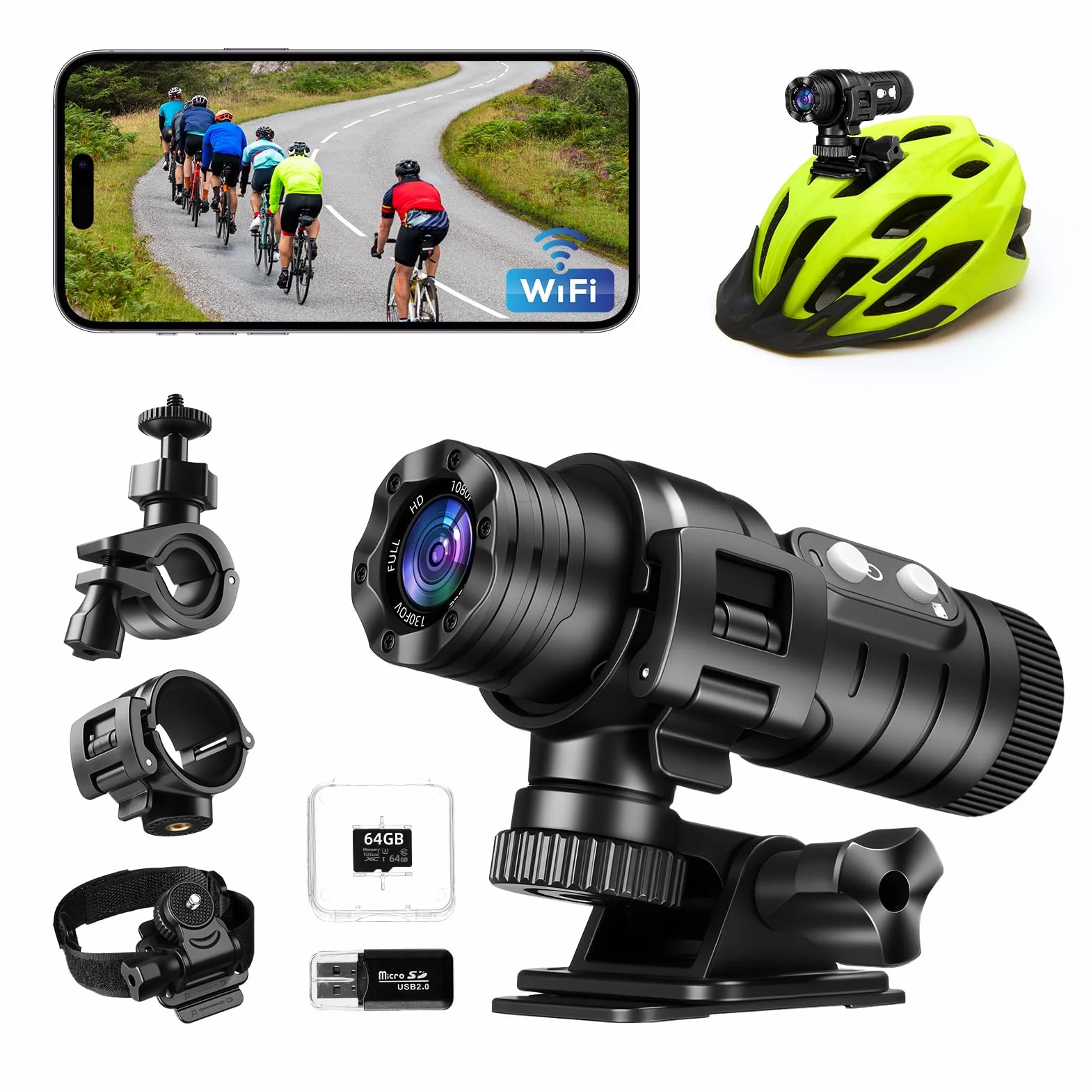 AIKER Dash cam Moto Professionale,Versione Aggiornata WiFi Action Cam IP66 Impermeabile,1080PHD&Angolo Ampio Di 120°Telecamera Moto,Regolazione Automatica Del Livello Dashcam Moto,Facile Da Collegare