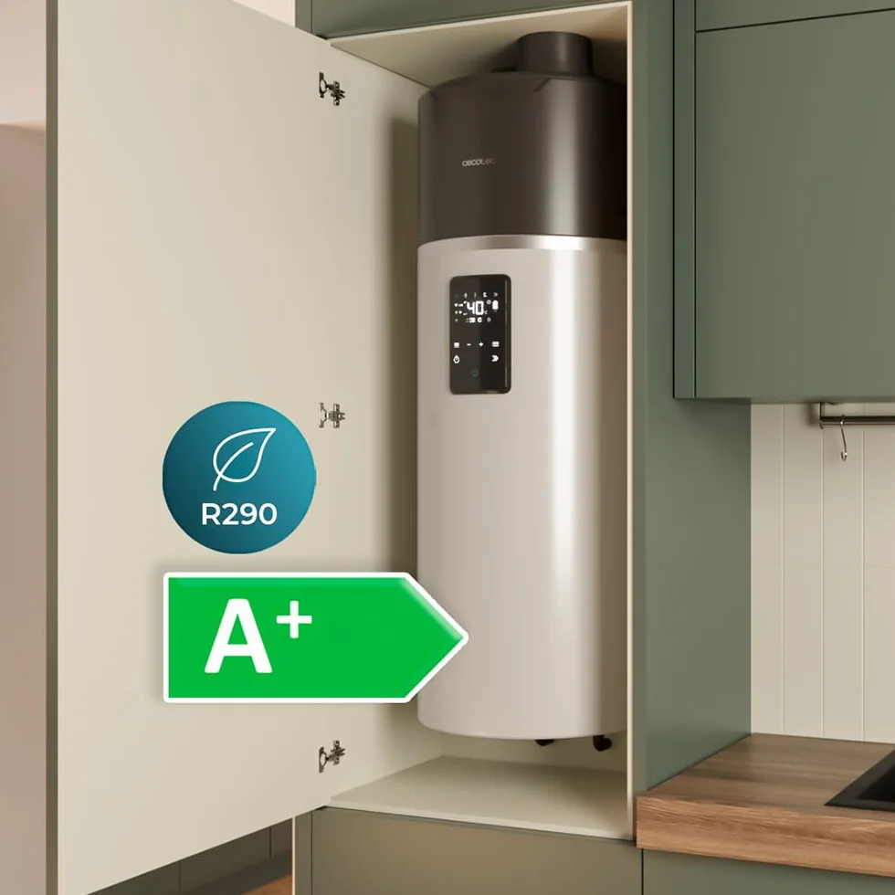 Cecotec Scaldabagno Elettrico 100Li Verticale con Display Touch AeroThermal 100L. Energia Sostenibile, Basso Consumo, Touch Screen, Controllo APP, R290, Temp. Fino a 75ºC