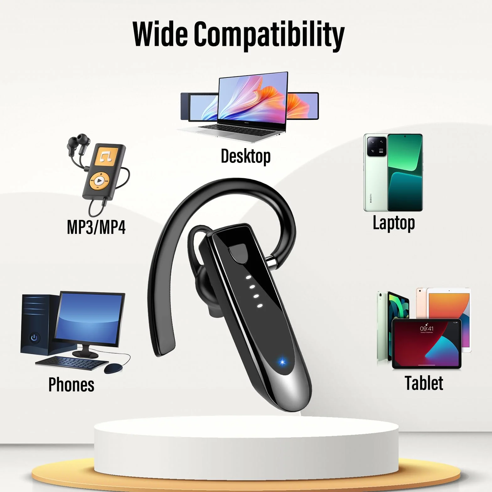 Auricolare Bluetooth Singolo con Doppio Microfono V5.4 Auricolari Bluetooth con 20 Ore Di conversazione, 180 Ore in Standby, cuffie bluetooth con Gancio Girevole per Guida/Lavoro/Business, Nero