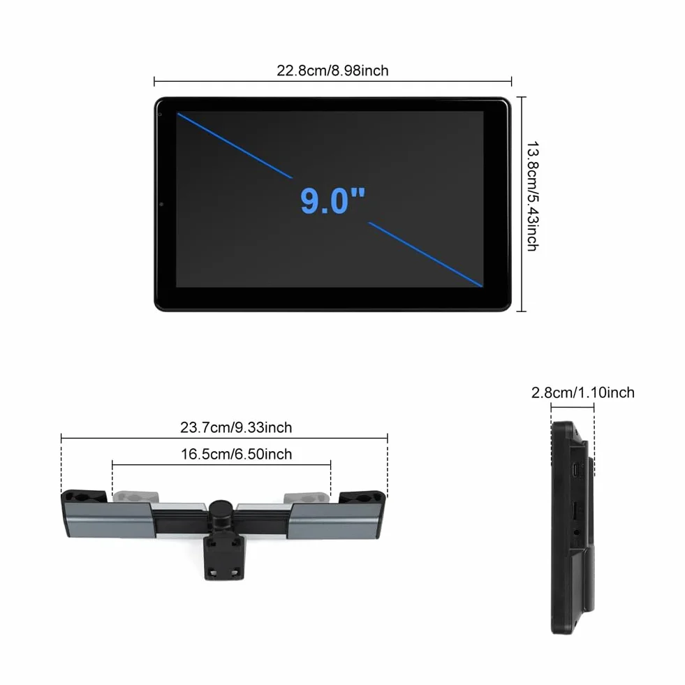 Monitor TV per poggiatesta auto, 9 pollici, multifunzionale, per sedile posteriore, schermo IPS touch screen, lettore video con Carplay e Android Auto