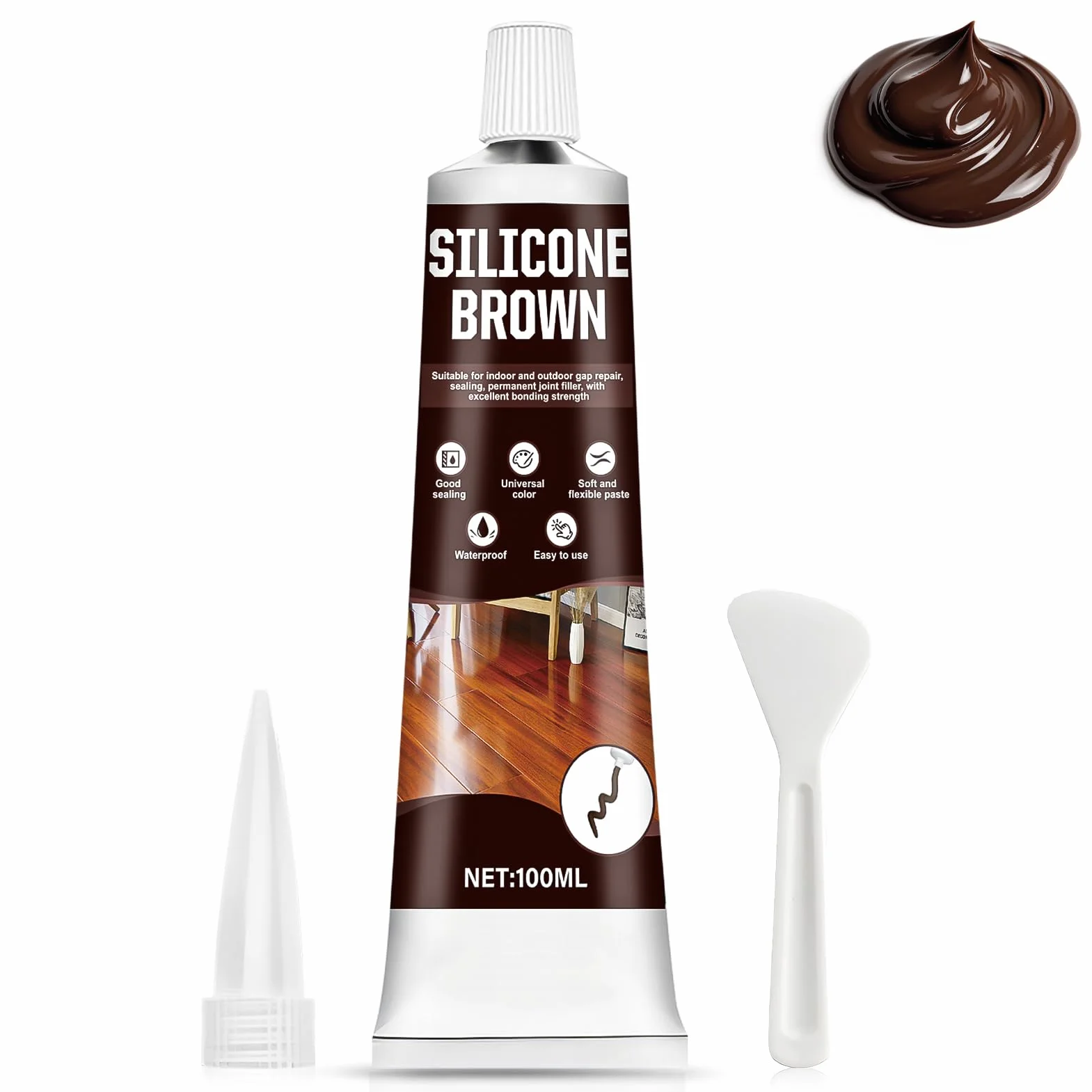 Silicone Marrone per Legno Esterno Impermeabile Resistente UV Giunti Crepe Davanzali Porte 100ml