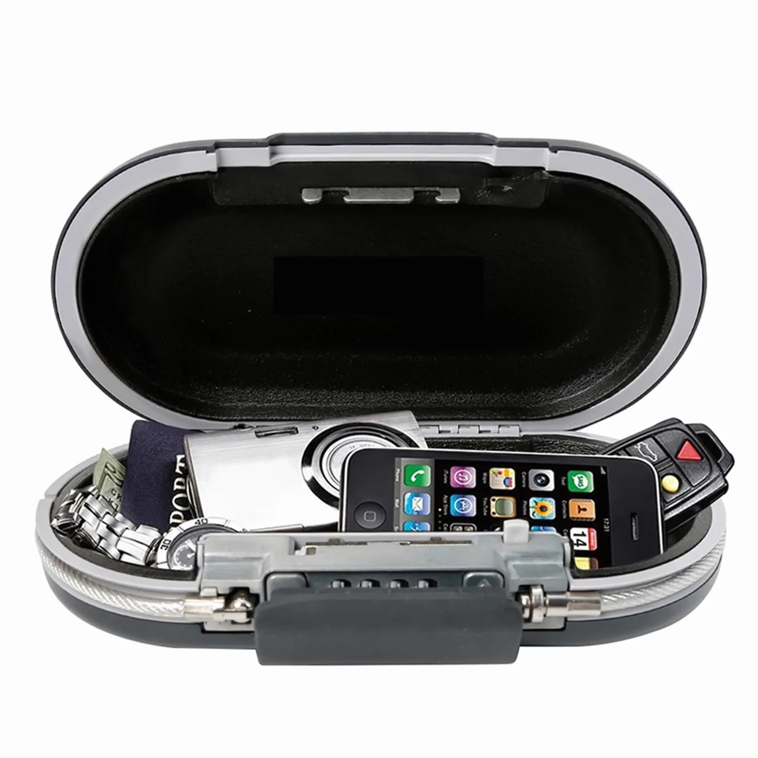 Cassetta di sicurezza, mini cassaforte portatile con combinazione, password blocco, gioielli, contanti, carte, telefono, piccole scatole stoccaggio cavo metallico fisso Accesso rapido(5424D)