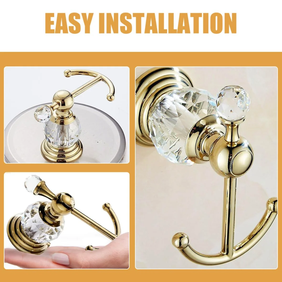 ifundom Gancio da Parete in Acciaio Inox 304 Color Oro Cristallo, Gancio Multiuso per Bagno e Cucina, Porta Asciugamani e Abiti Resistente per Ambienti Domestici e Armadi