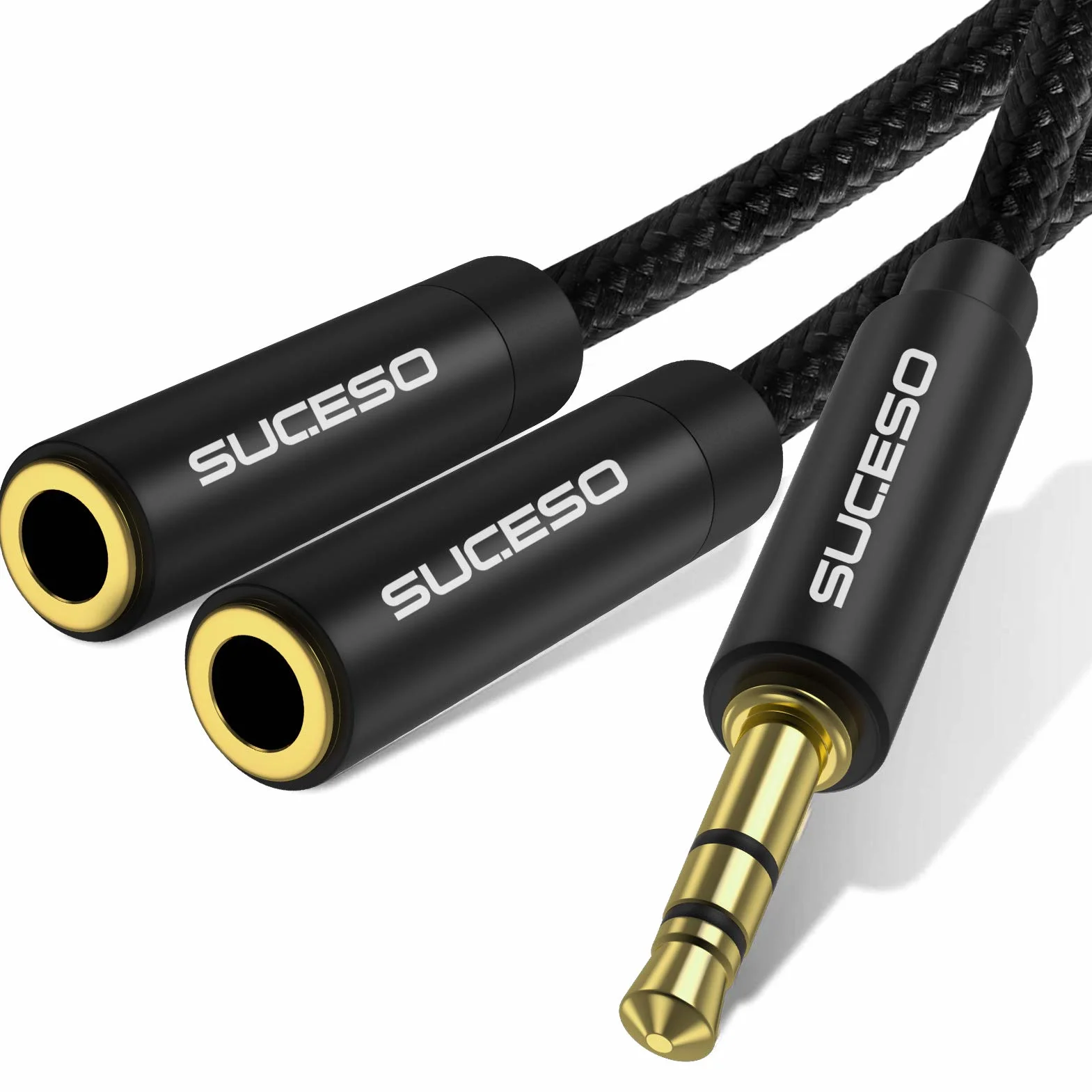 Sdoppiatore Cuffie Doppio Jack Audio Splitter Jack 3,5 mm Maschio a 2 Femmina Splitter Adattatore per Cuffia Auricolare,Smartphone,Tablet, Placcato Oro,iPad,Cuffia, Auricolare,MP3,PC-35cm(Nero)