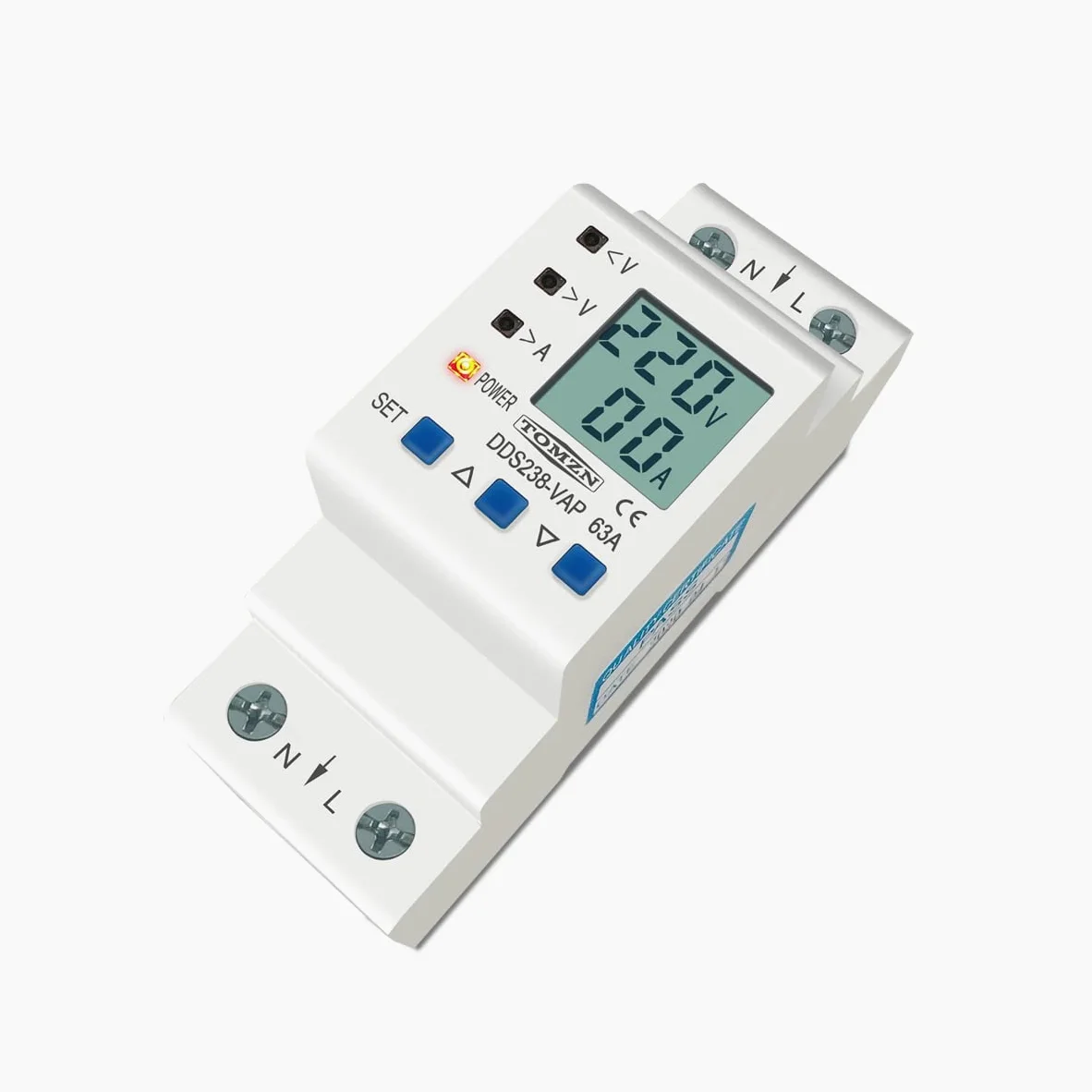 Interruttore Magnetotermico Differenziale 6. 3A 80A 110 V 230V Guida DIN Regolabile sopra sotto tensione Protezione del dispositivo di protezione limite Voltmetro KWH(63A Bottom input)