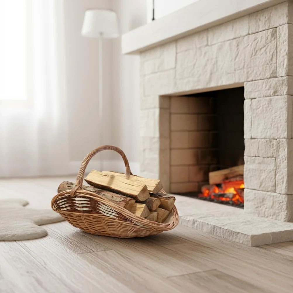 Cesto per Legna da Ardere in Vimini Con Iuta, 60 x 34 cm, Cestino per Legna