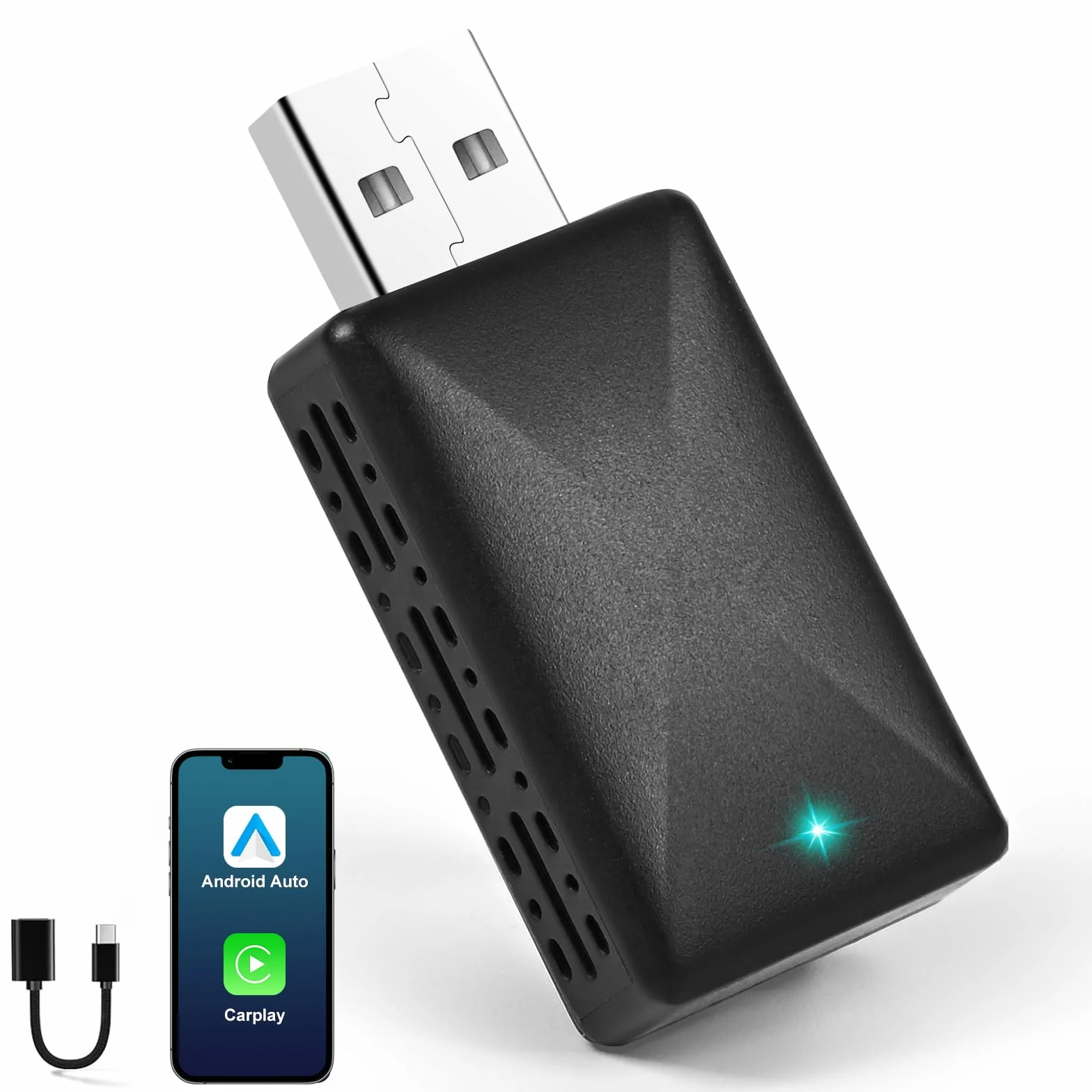 Adattatore Carplay Wireless,Adattatore Wireless 2 in 1 per Android Auto e CarPlay, Converti Android Auto Cablato in Wireless, Adatto per Auto con AA e Carplay, 5GHz WiFi USB C/A, Plug & Play