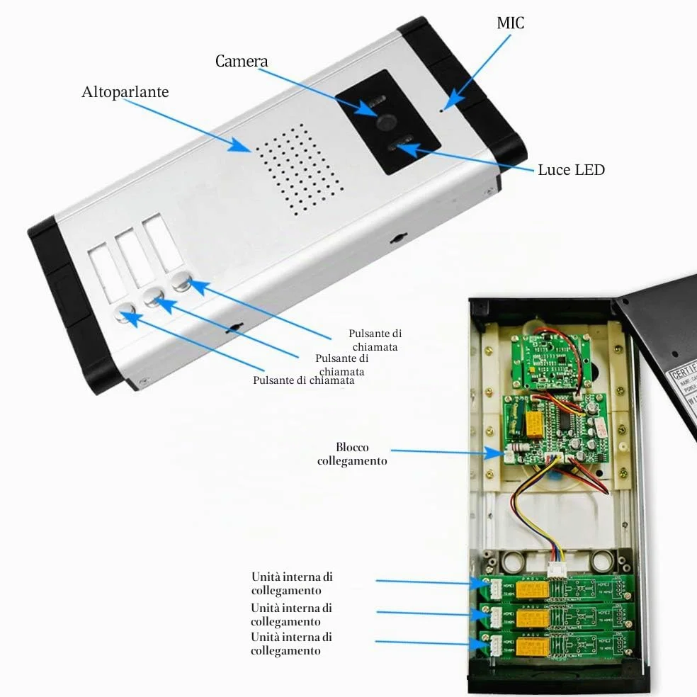 7 '' Videocitofono a colori cablato sistema di porte IR telecamera di visione notturna 480p + schermi di controllo interni per 2/3 appartamenti (3 monitor)