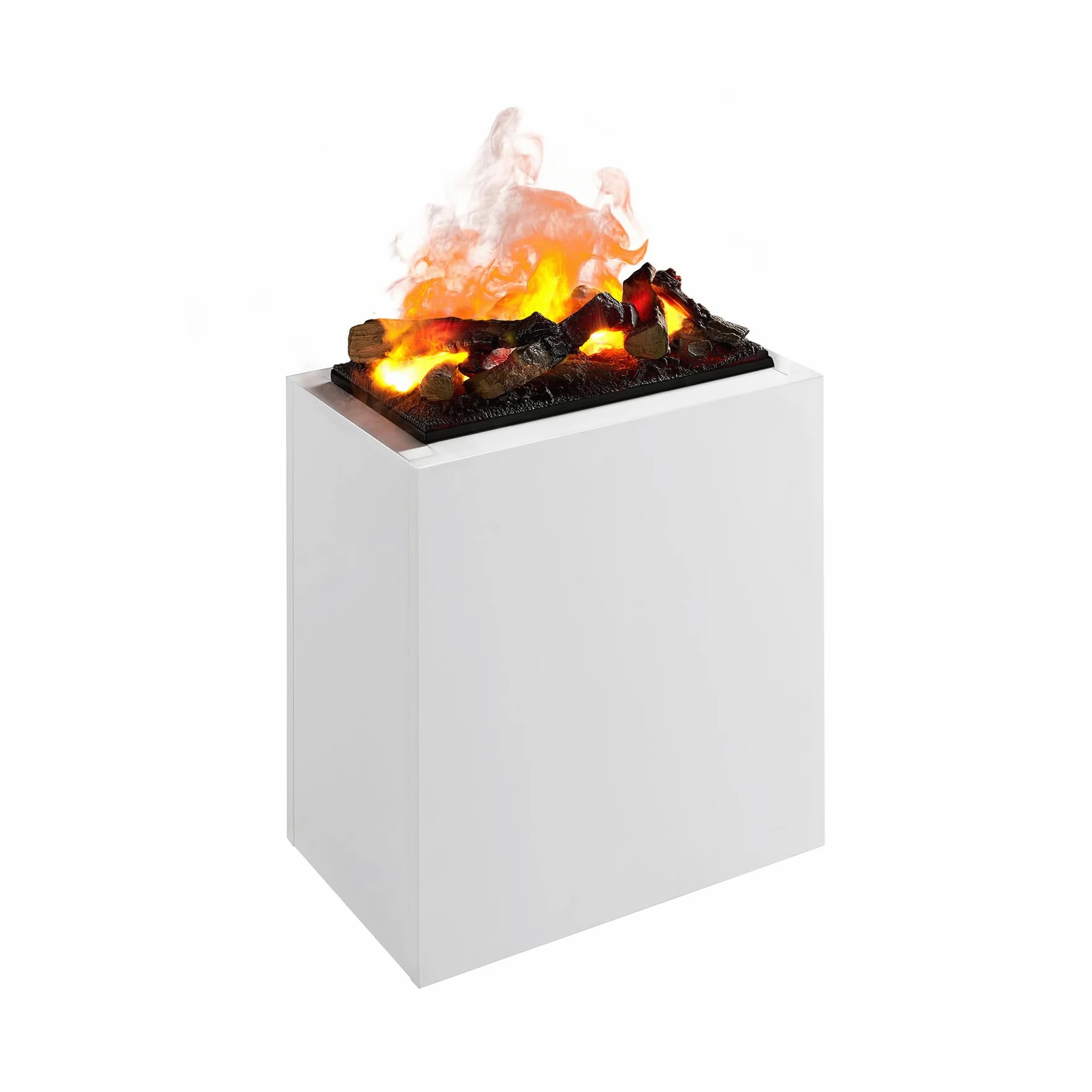 BALDERIA camino elettrico Ikaros | Caminetto da terra con effetto fiamma LED Optimyst | Acqua nebulizzata, crepitio, ceppi, vista fiamma a 360° | Focolare a pavimento con telecomando | Bianco, basso
