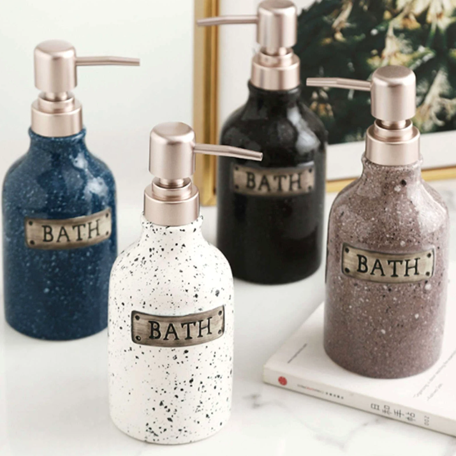 dispenser per sapone, Distributore di sapone, distributore lozione in ceramica, for le mani, ricaricabile, mobiletto del bagno, bianco, 400 ml/14 oz
